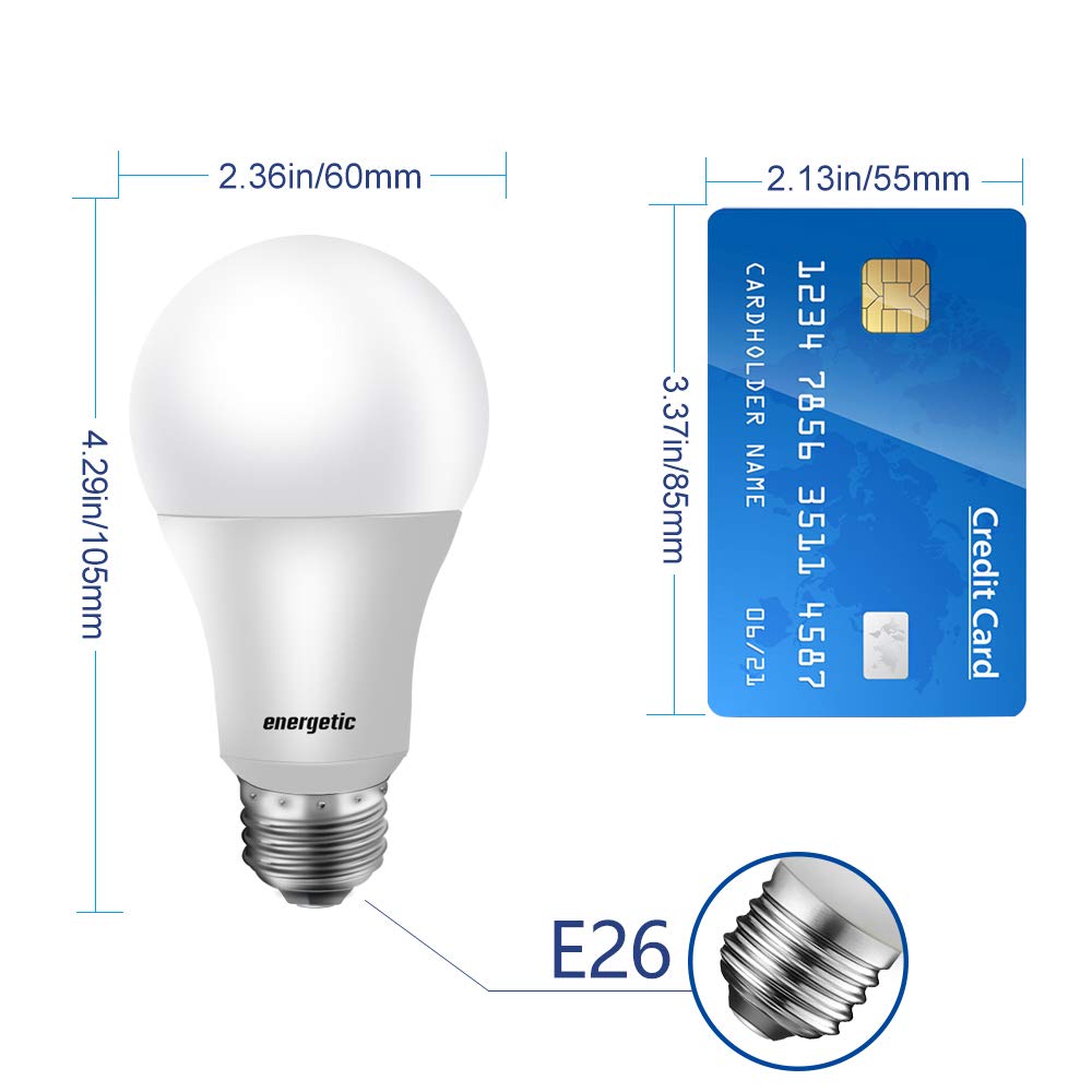 Energetic Lighting A19 LED Light Bulb, 60W Equivalent, 3000K Warm White, E26 Base, Non-Dimmable, 4 Pack, UL Listed