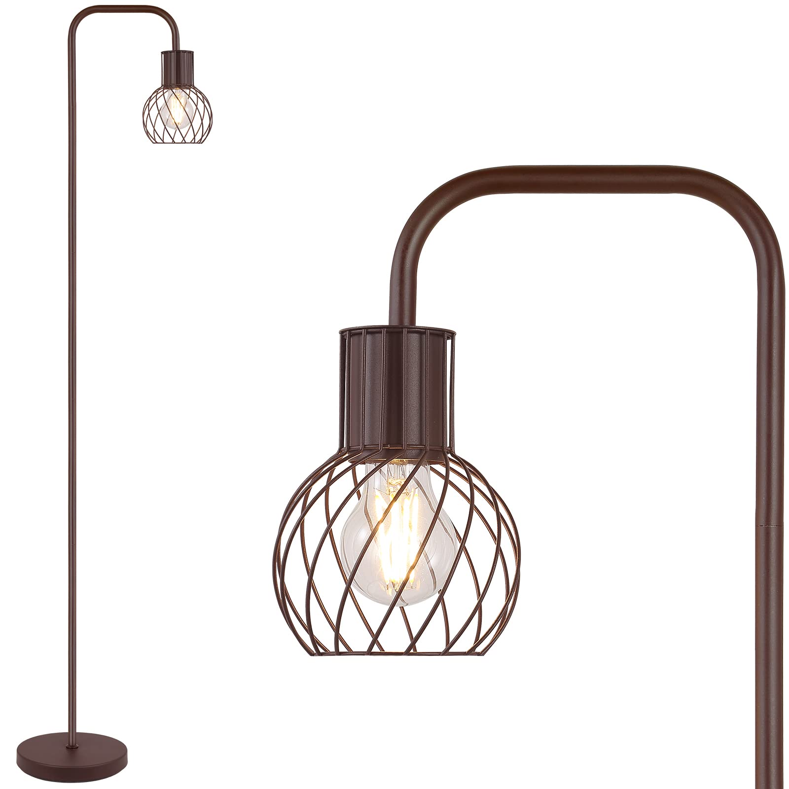 AUQUEE Industrial Standing Lamp with 6W LED Bulb, Foot Switch, Metal, Brown, Model AQ1214US