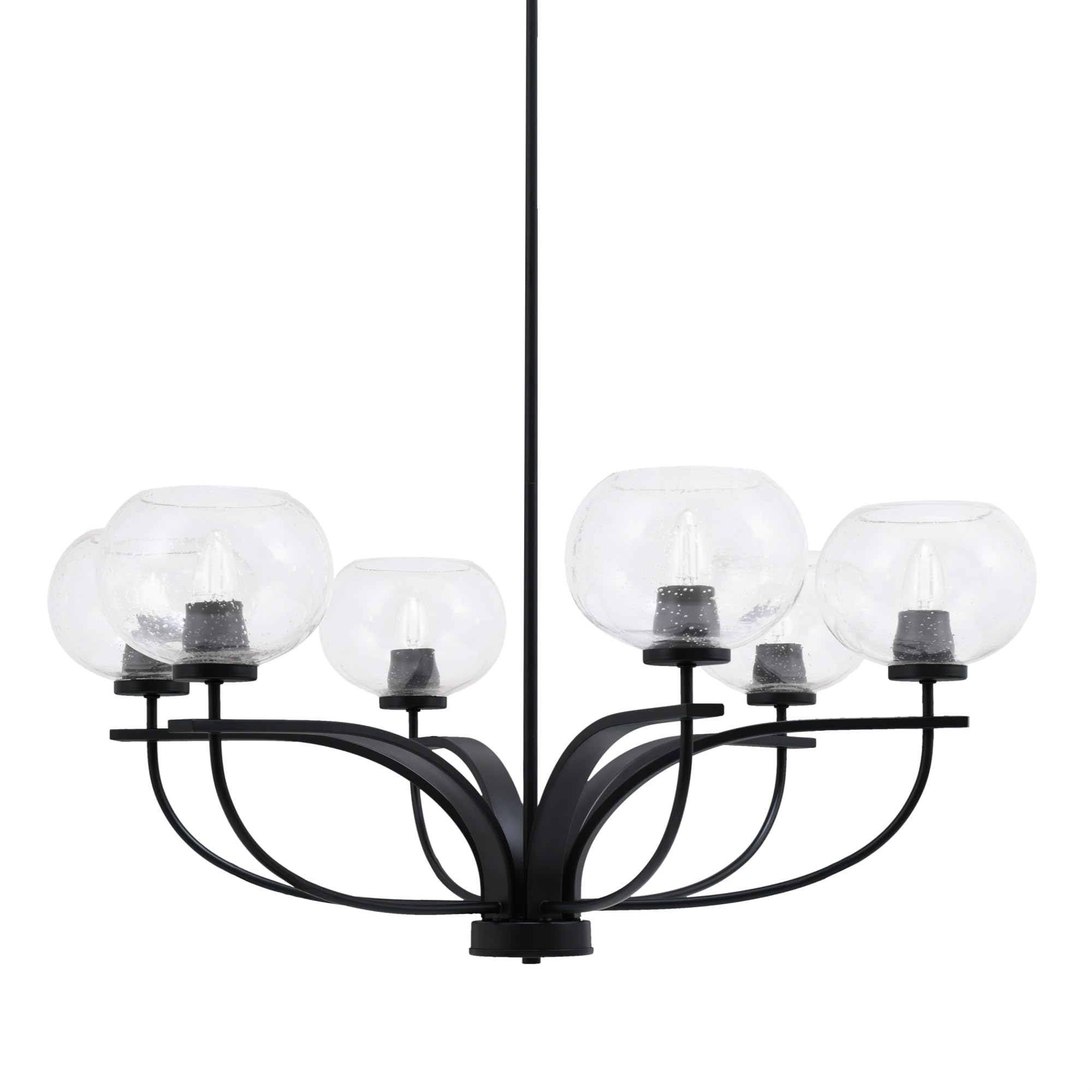 Toltec Lighting Cavella 6 Light Chandelier Shown in Matte Black Finish with 7&quot; Clear Bubble Glass