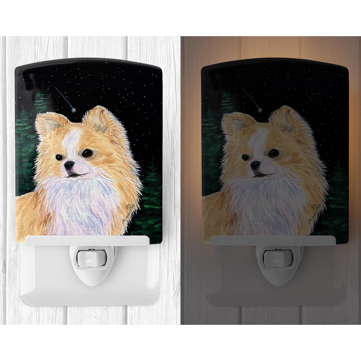 Carolines Treasures Ceramic Night Light, Starry Night Chihuahua, UL-Certified, 6x4x3 inches, Multicolor, Model SS8508CNL