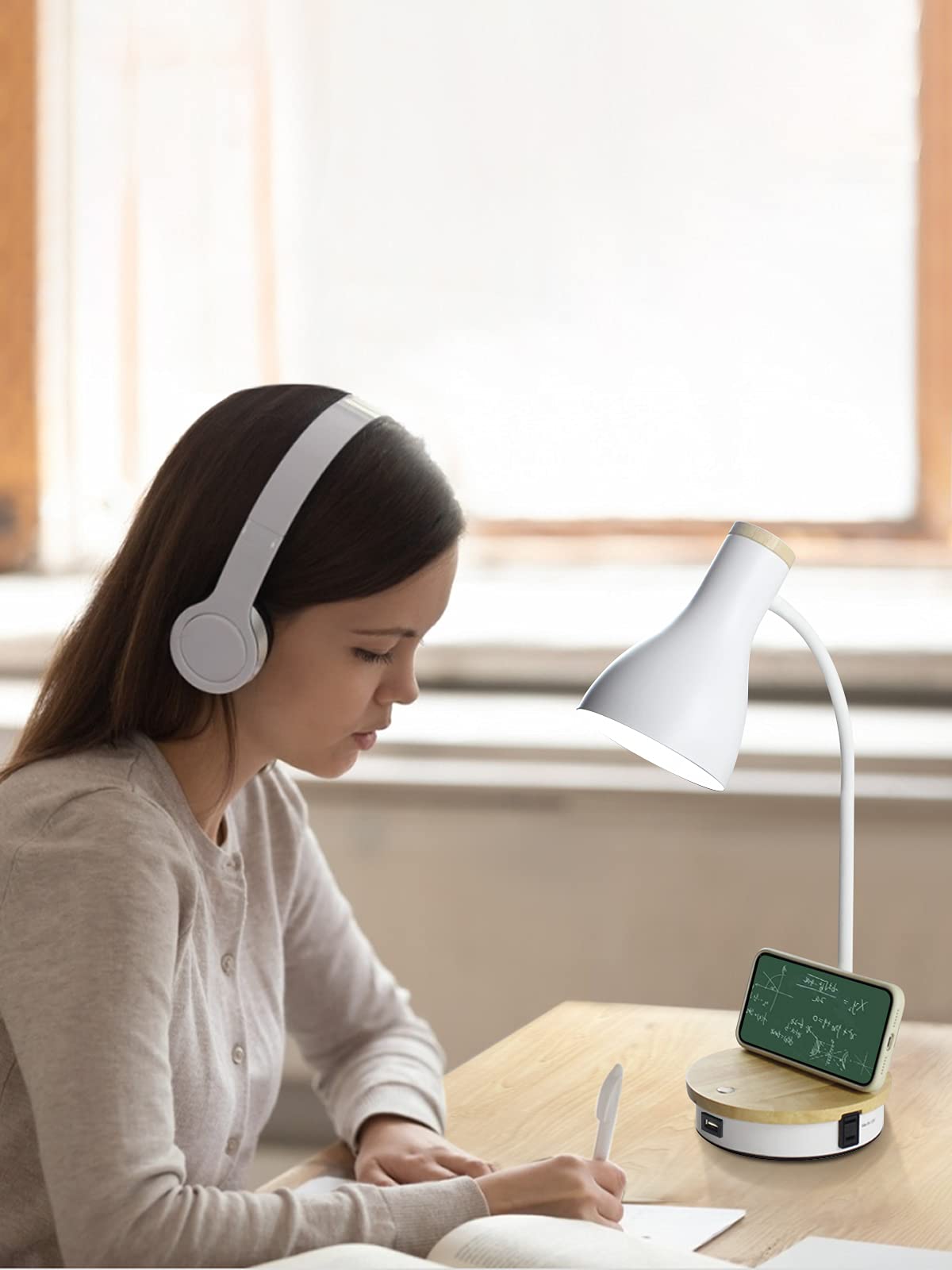 Metal Desk Lamp Wireless Charging Table Lamp Touch Reading Lights Arc Desk Lamps For Bedroom, 3 Way Dimmable Bedside Lamp With U