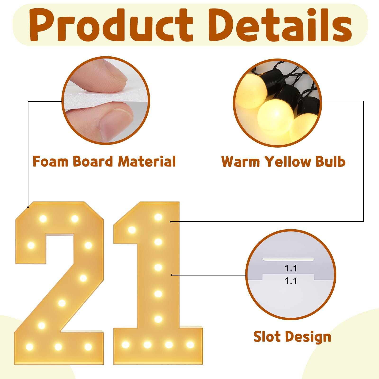 imprsv 21st Birthday Light Up Numbers, 4FT Foam Board Decorations for Her & Him, Anniversary Party Arch Kit