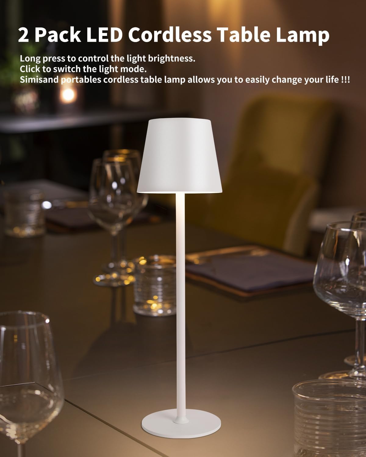 Cordless Table Lamp Led Desk Lamp,5000Mah Rechargeable Touch Night Light Lamp,Wireless Minimalist Design For Restaurant/Bedroom/