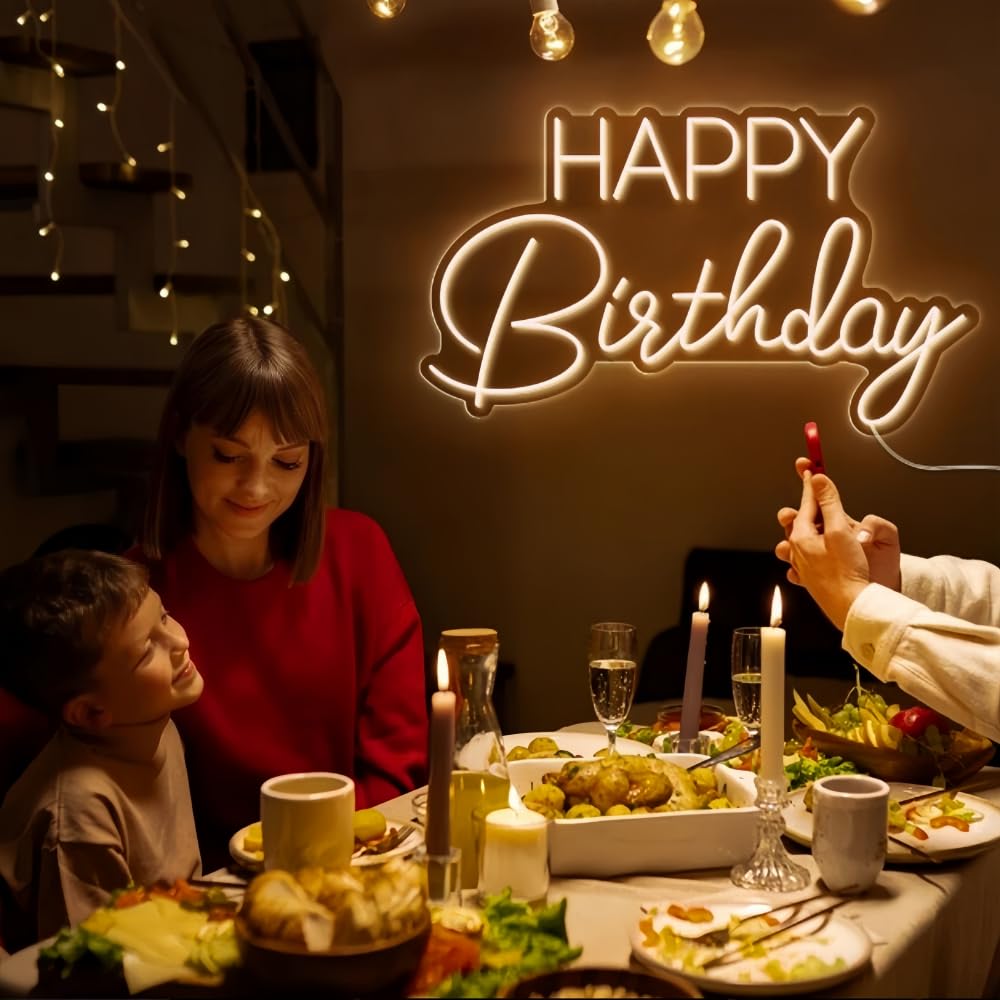 Ulalaza LED Neon Sign Night Light for Home Décor, 16.5in x 9.1in, Happy Birthday B Warm, Model NE0006-HappyBD-B WARM, USB