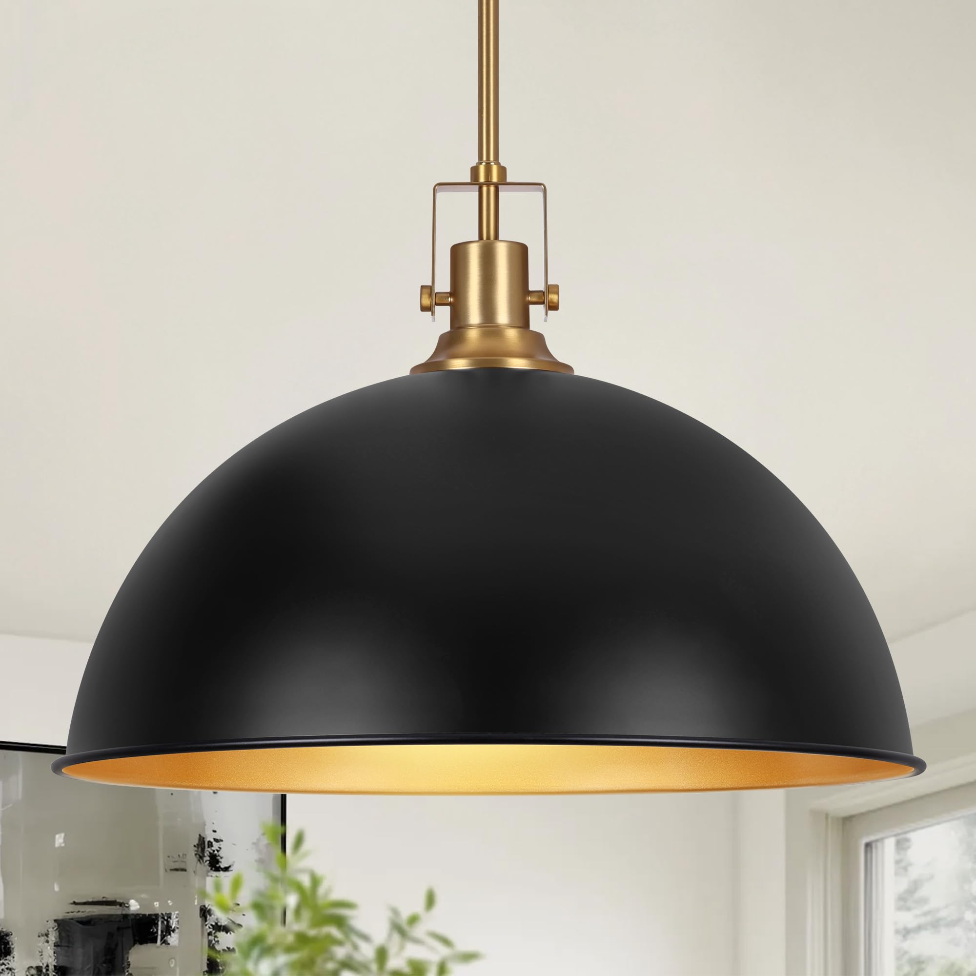 Lamqee 18 Inch Black And Gold Large Pendant Light Kitchen Island  Farmhouse Modern Dome Pendant Light Fixtures Ceiling Hanging Lighting Chandelier For Dining Room Over Table  Bar  Hallway  Entryway