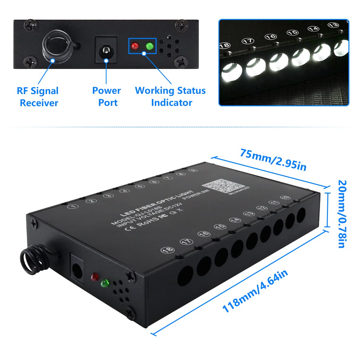 AZIMOM Meteor Shower Lighting Kit - 144pcs Optical Fibers, 9W Remote Control, RGB-ME Model, Black