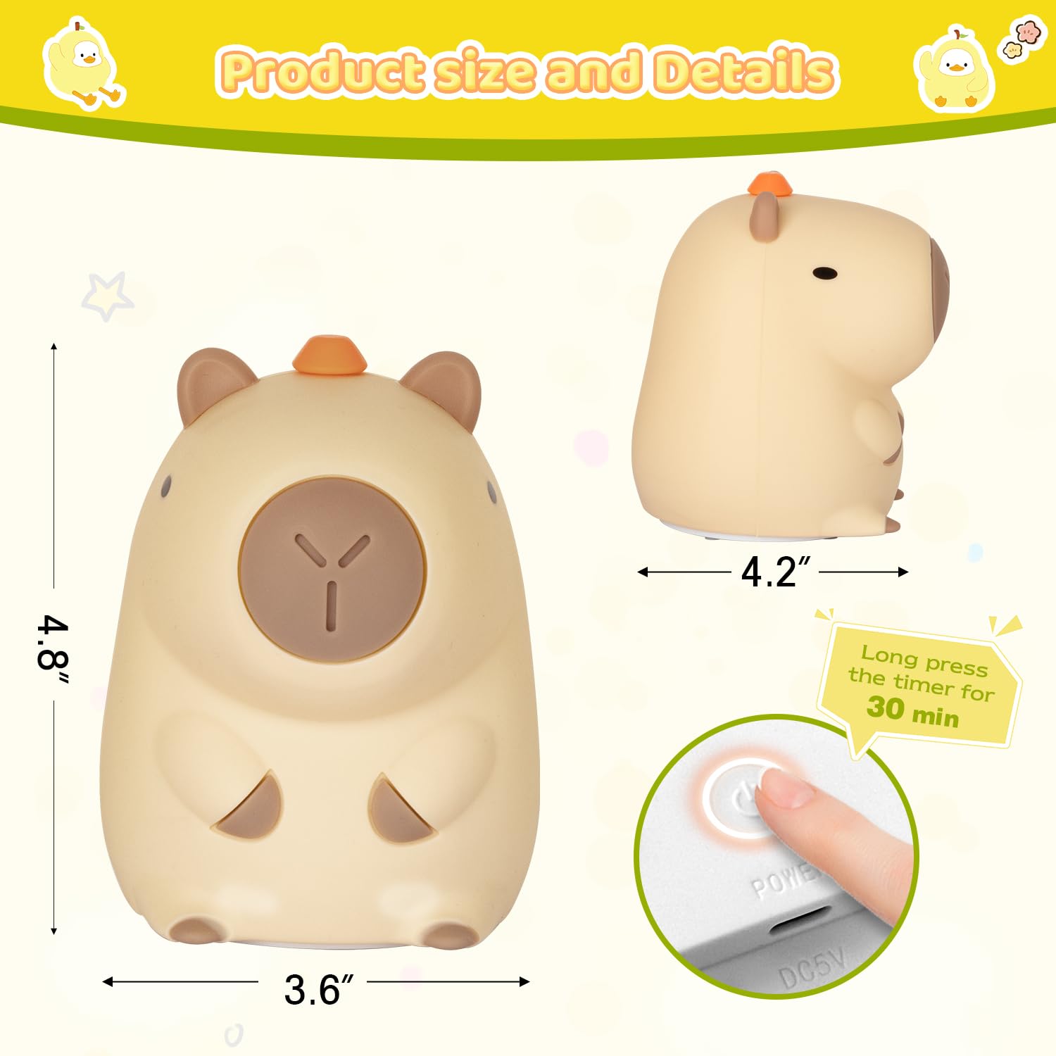 Loatme Night Light For Kids  Rechargeable Dimmable Silicone Led Nightlight With 7 Colors  Baby Nursery Night Lamp  Touch Squishy Lamp  Cute Gifts For Girls  Boys  Toddler Room Decor  Capybara