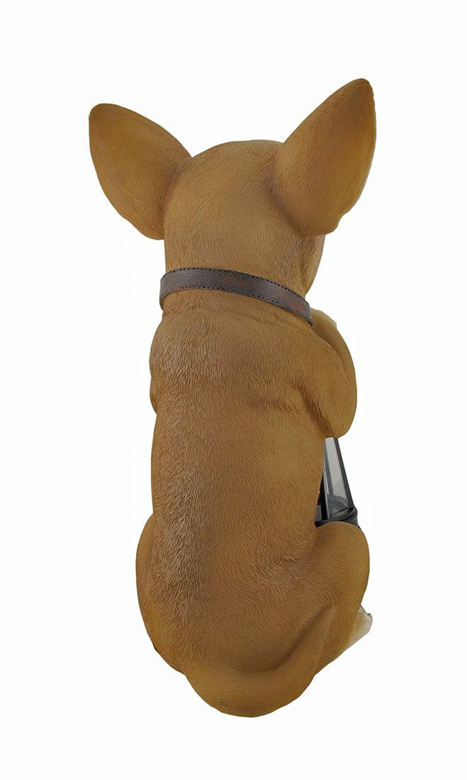 MAIKUNI Chihuahua Statue and Solar LED Lantern, Brown, Model HD41335, Polyresin