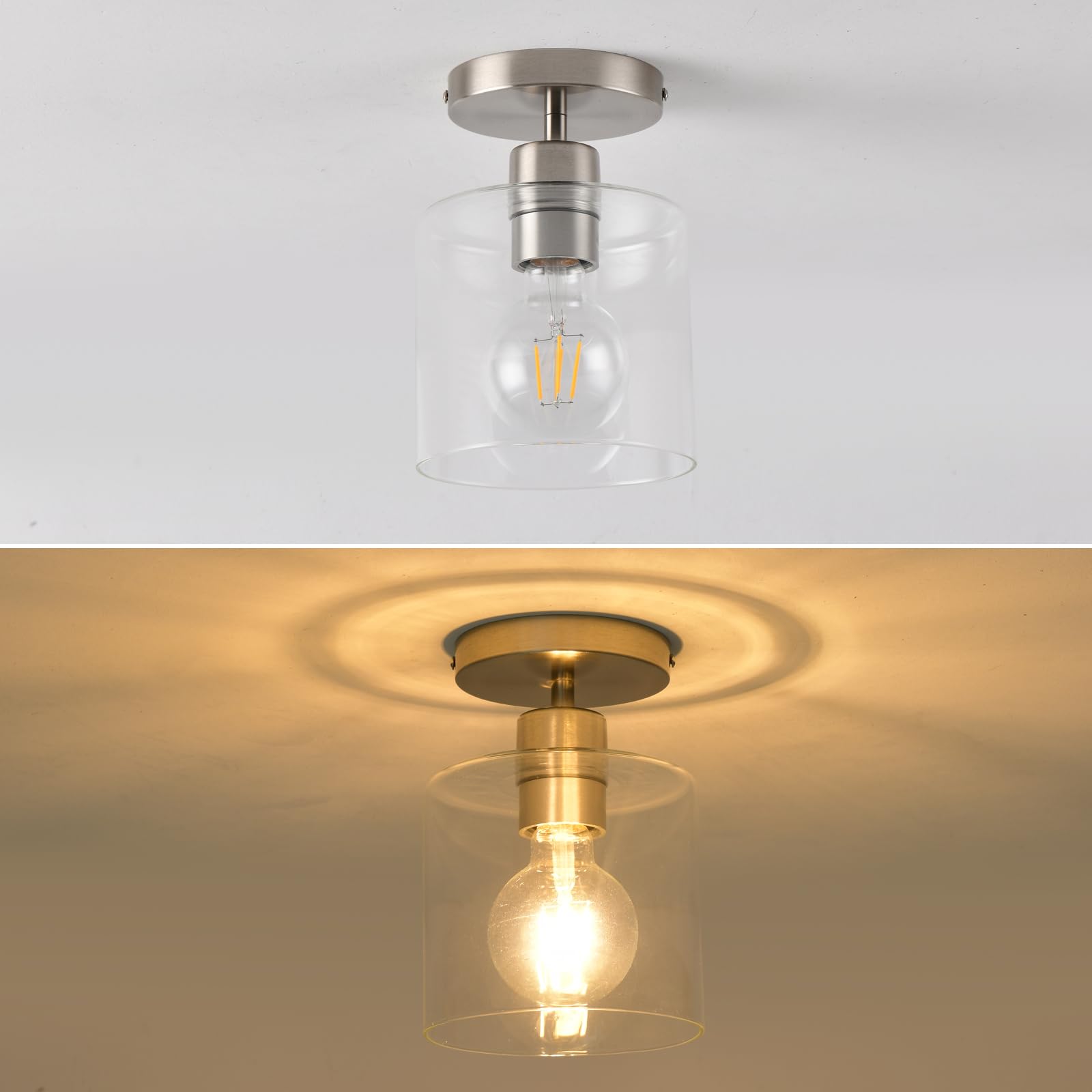 Klss Brushed Nickel Semi Flush Mount, Modern Ceiling Light Fixture For Closet, Hallway, Entryway 2 Pack