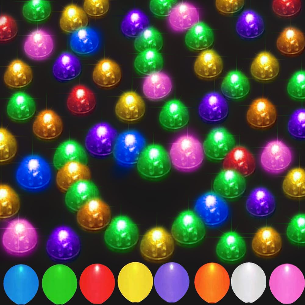 JJGoo 50Pcs Mixed Color LED Balloon Light Mini Round Balls Lights, Waterproof Tiny Light Long Standby Time Lights for Balloon Paper Lantern Easter Eggs Birthday Party Wedding Christmas Decoration
