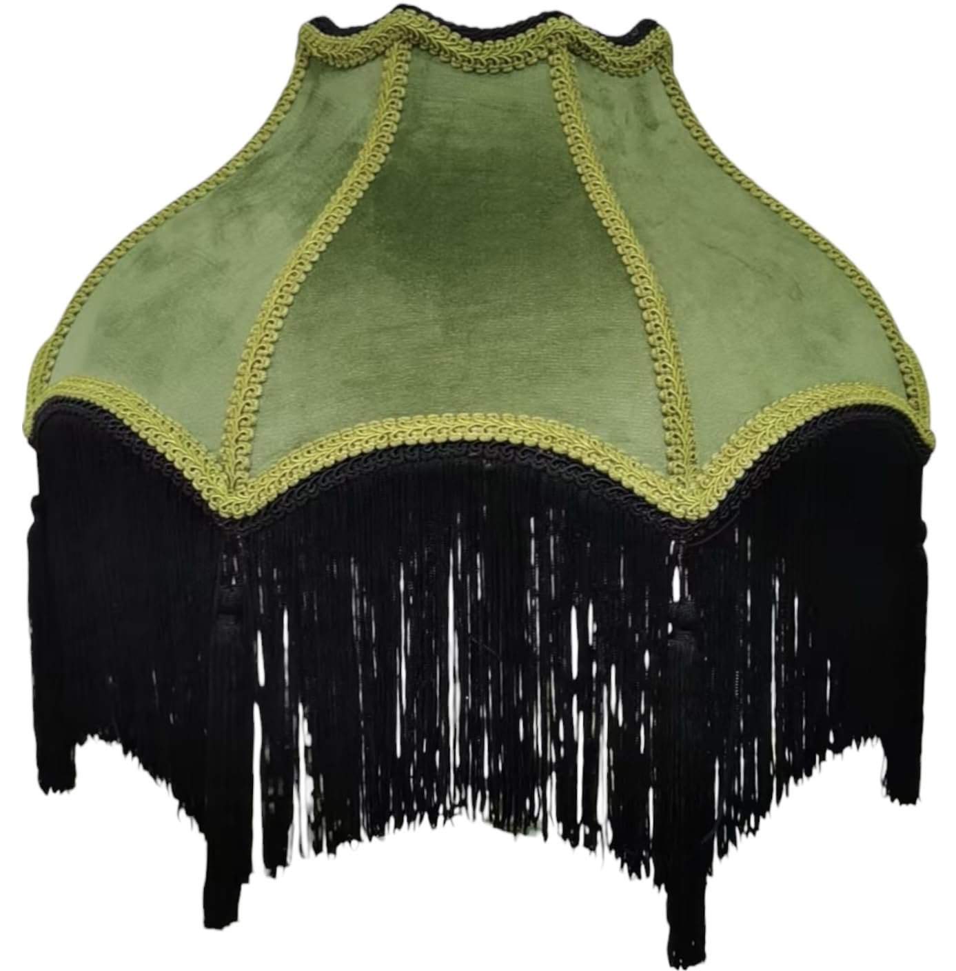 Tristan Home Enhanced Classic Victorian Style Bell Shape Scallop Velvet Lamp Shade with Tassels and Fringe (Olive Green)  18inch Width  14inch Height (INCLUDING Fringe)  Extra Large