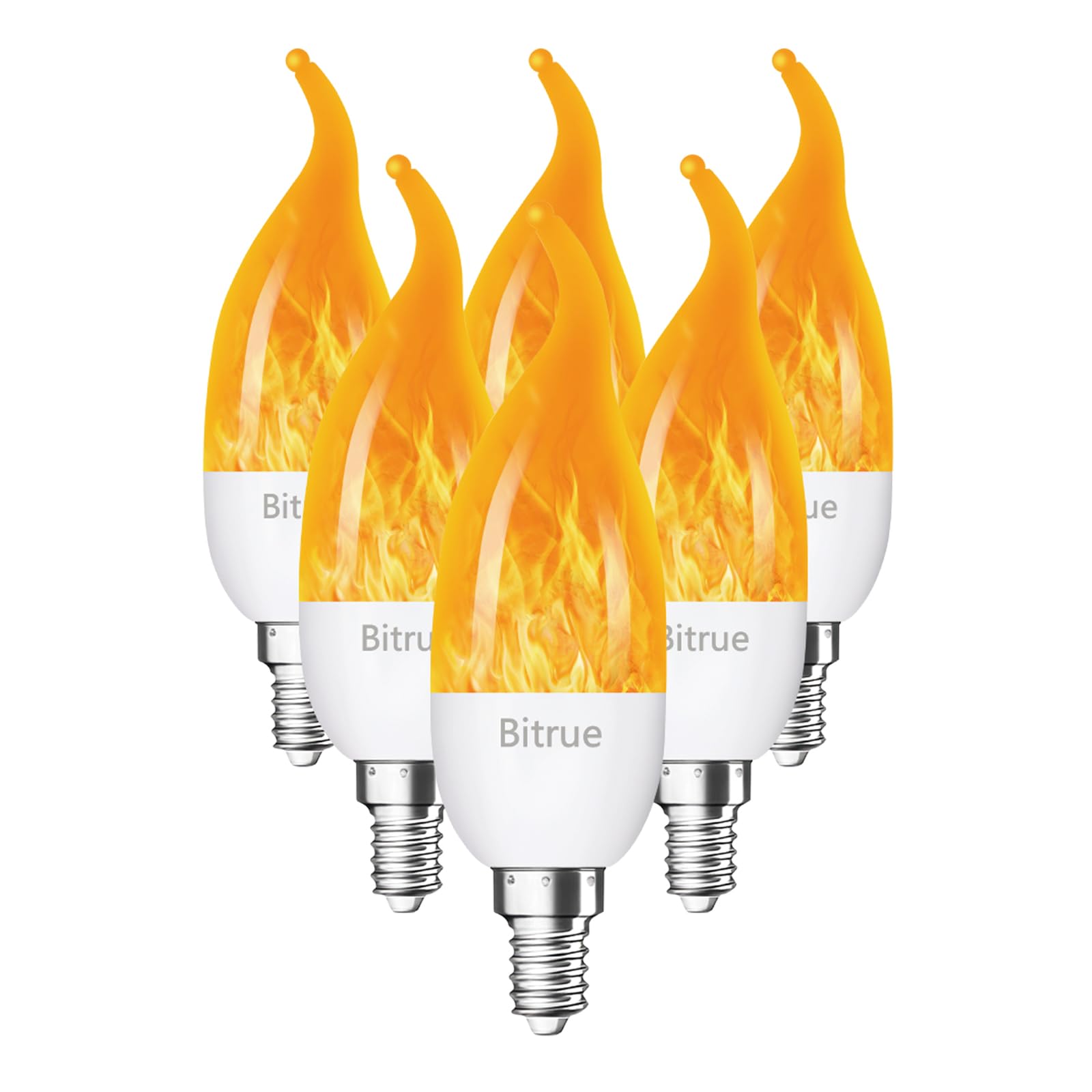 Bitrue Led Flame Bulbs, 3 Modes Flame Effect, E12 Chandelier Base Candle Fire Bulb, Flickering Light Bulbs For/Home/Party Decor 