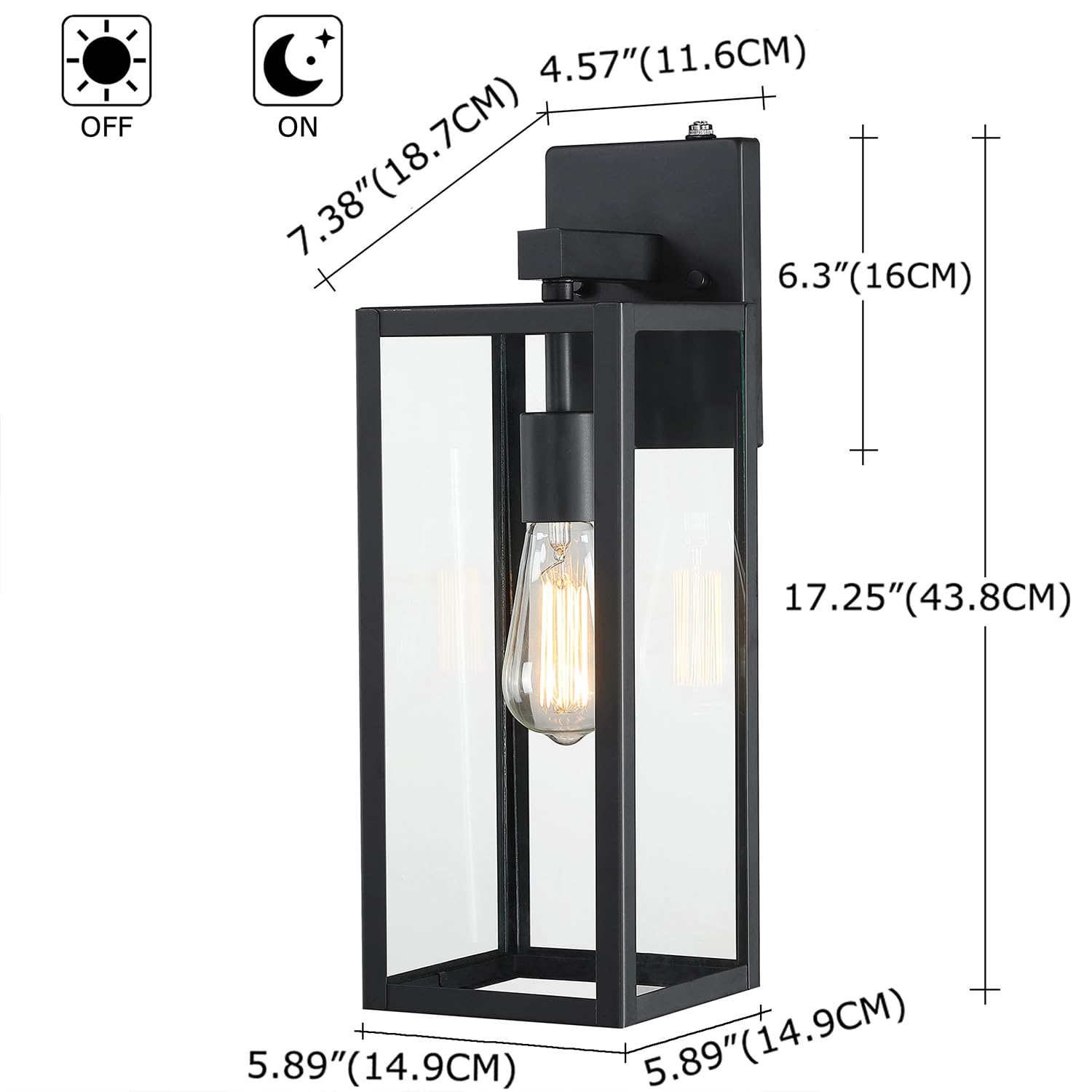 Faymart 18 Inch Outdoor Wall Light Lanterns - Dusk to Dawn, Metal Sconce, Black, 2 Pack, Photocell Sensor for Porch Patio Garage