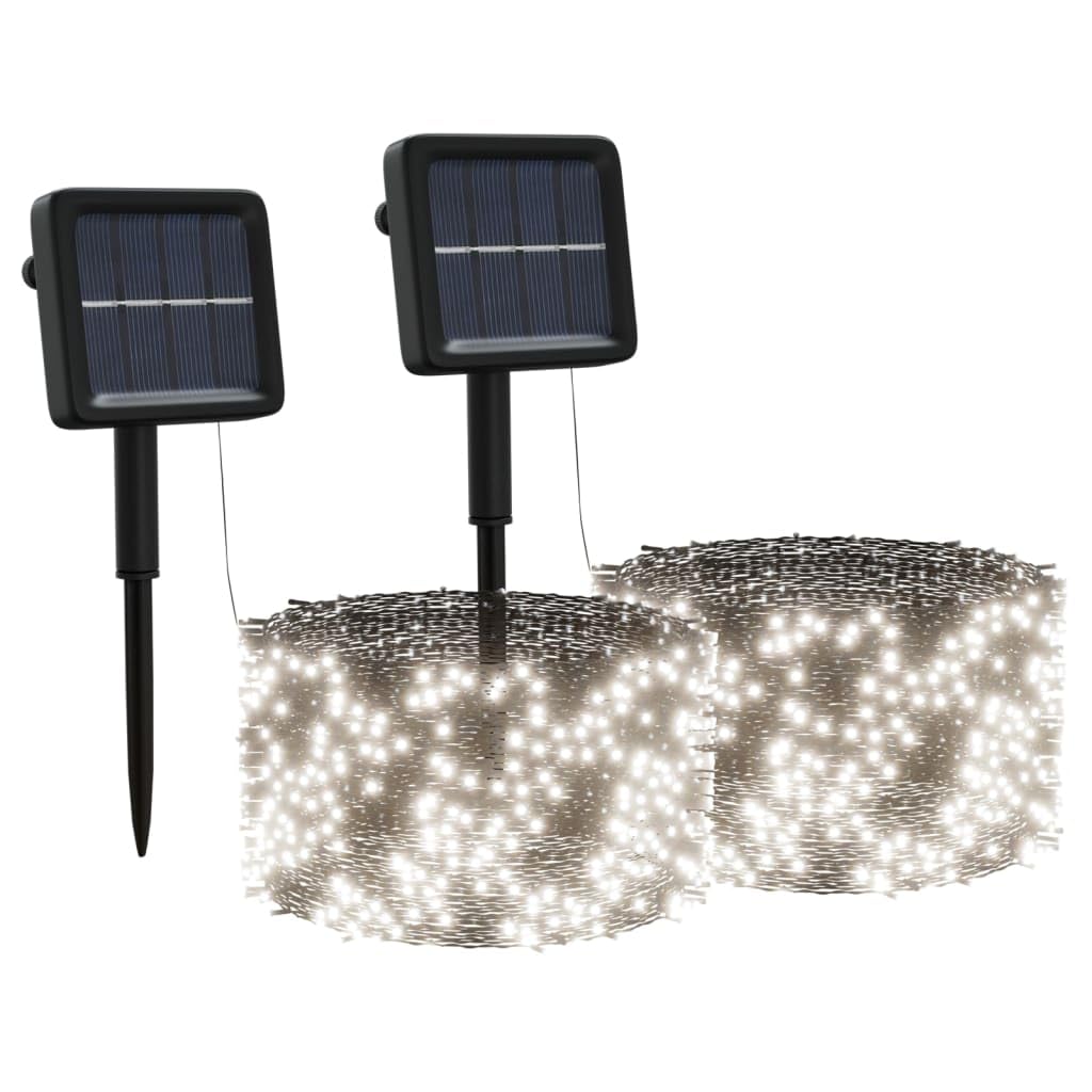 vidaXL Solar Fairy Lights - Pack of 2 with 2x200 LED Cold White Lights, Efficient Solar Panel, 8 Different Lighting Effects, Ind