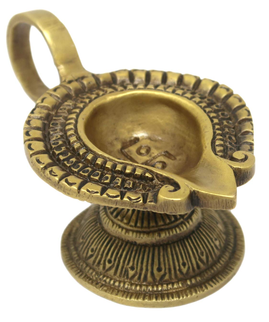 Swastik Design Diya Oil Wick Lamp for Puja and Aarti for Home Temple Mandir 1.5x4x2.25 Inches; 200 Grams