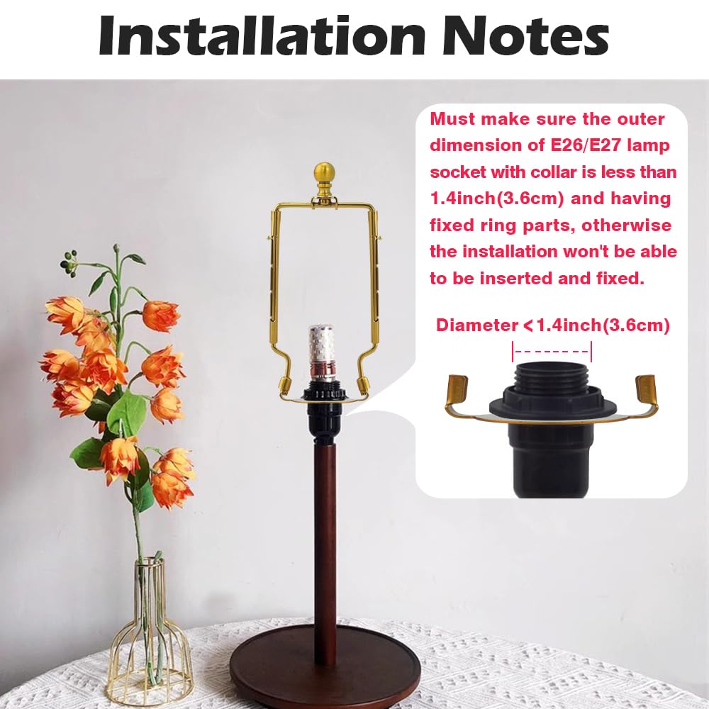 Asjeumt 8 9 10 11 Inch Lamp Shade Harp Holder, Antique Gold Adjustable Height Harp Kit With Crystal & Metal Finial, Diy Replacem