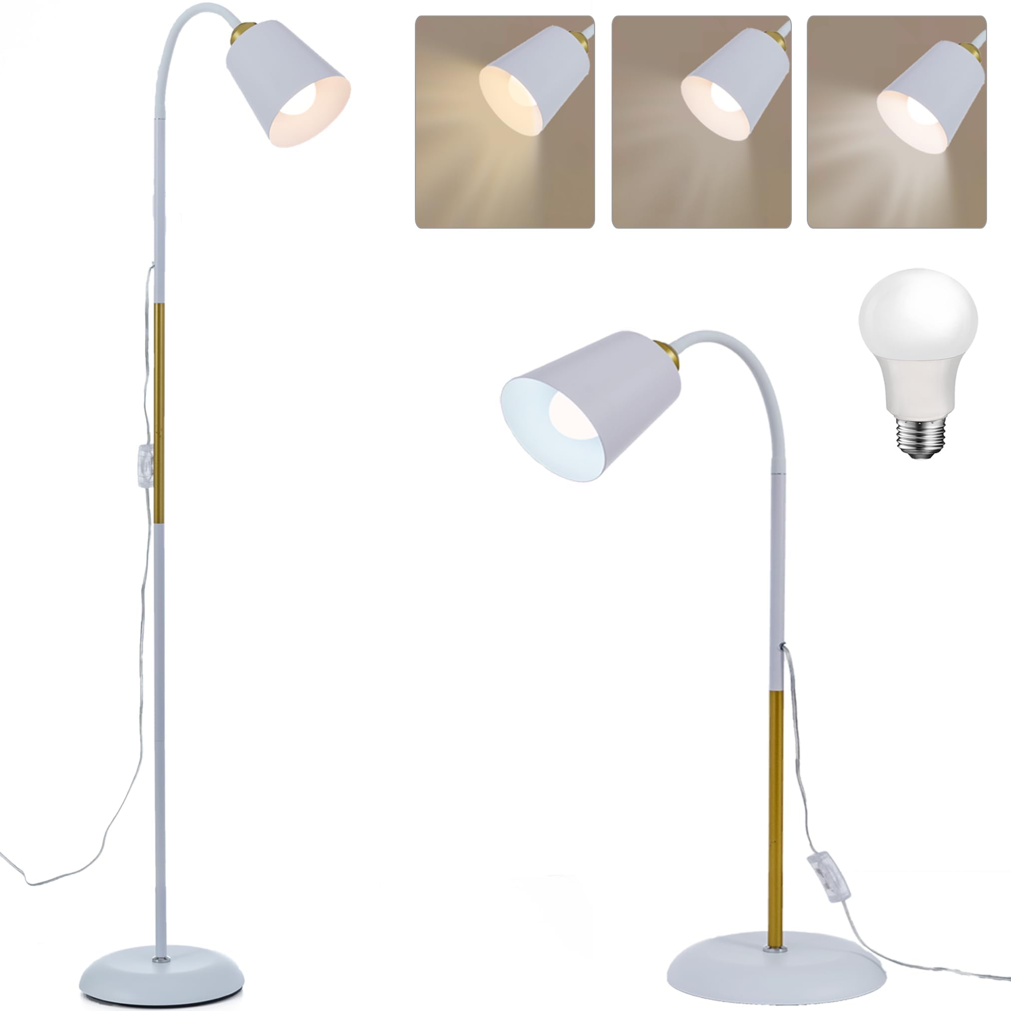 AoMck Floor Reading Lamp, Industrial Metal Floor Lamps for Living Room with Adjustable Bendable 2 in 1 Reading Table Lamps for L