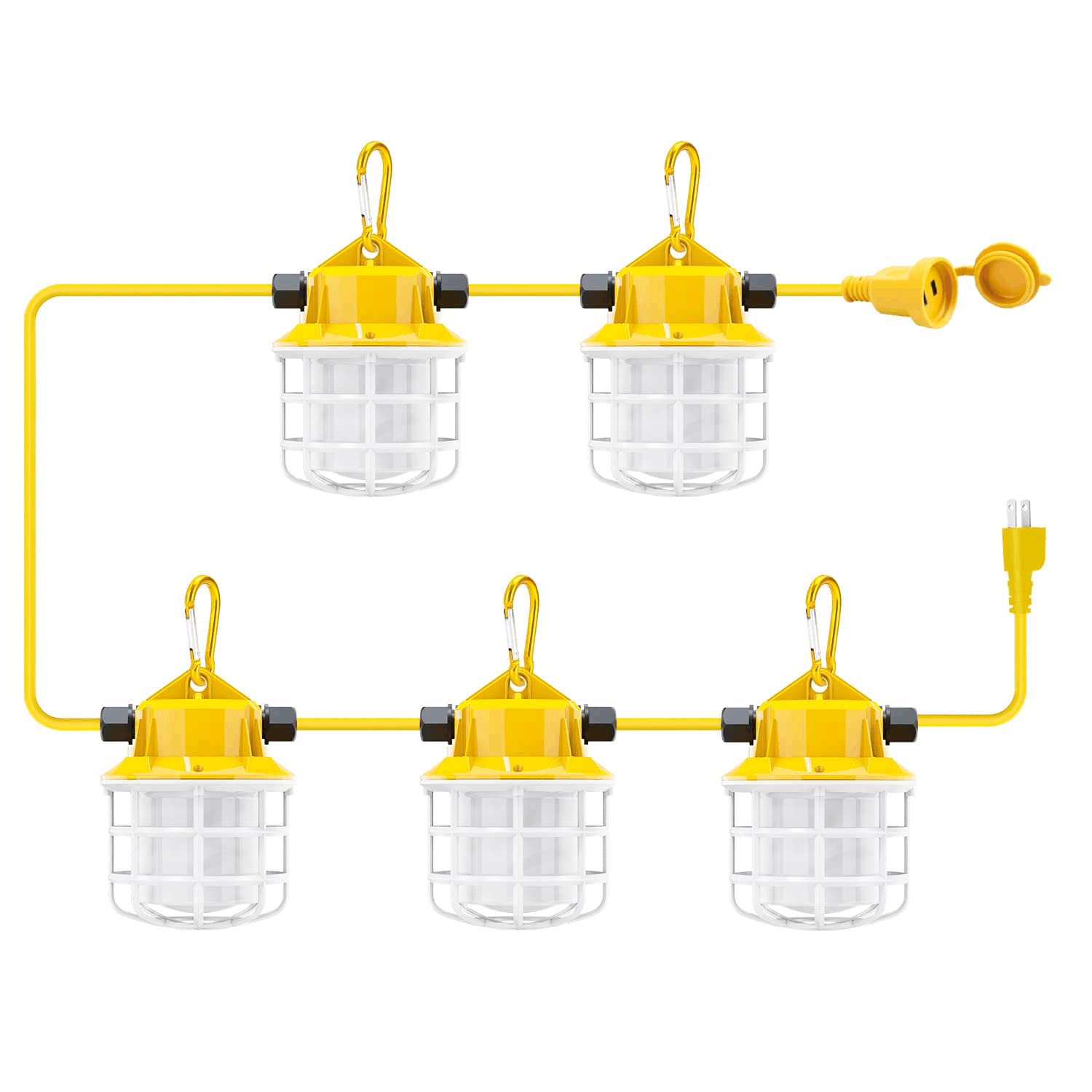 50ft LED Construction String Lights, 75W 7500LM Industrial Grade Super Bright String Work Lights for Construction Sites, Tempora