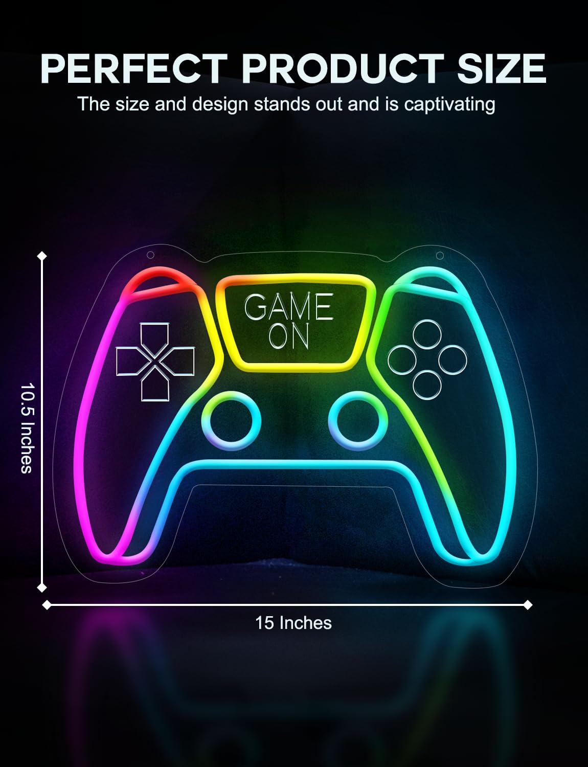 Lumoonosity Gaming LED Neon Sign - Dimmable, Timer Function, Customizable Colors - White, Model CTR Colorful