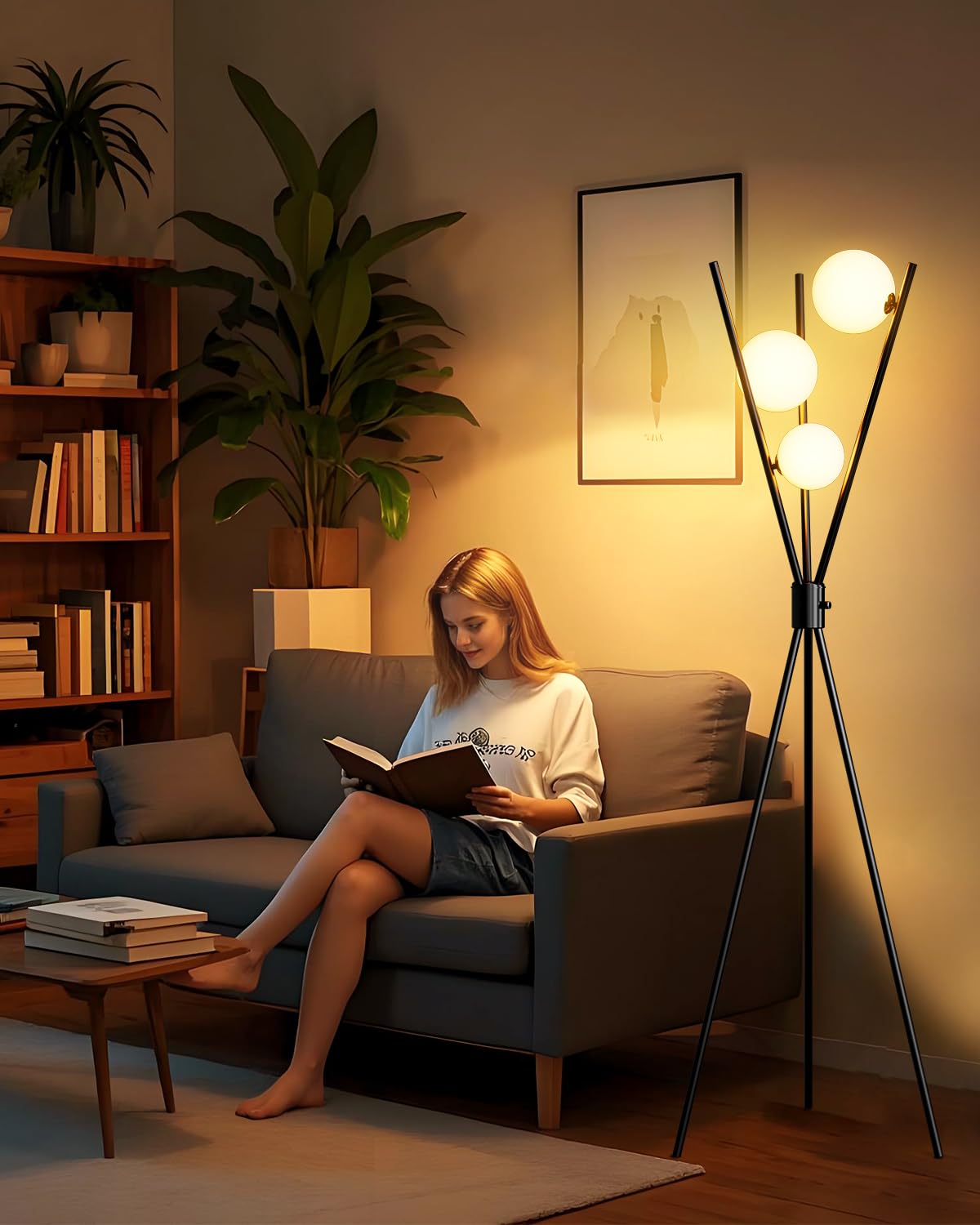 Lightdot 60In Dimmable Black Tripod Floor Lamp, Mid Century Standing Lamps With 3 Globe Soft Warm White Eye Care 3000K Bulbs Inc