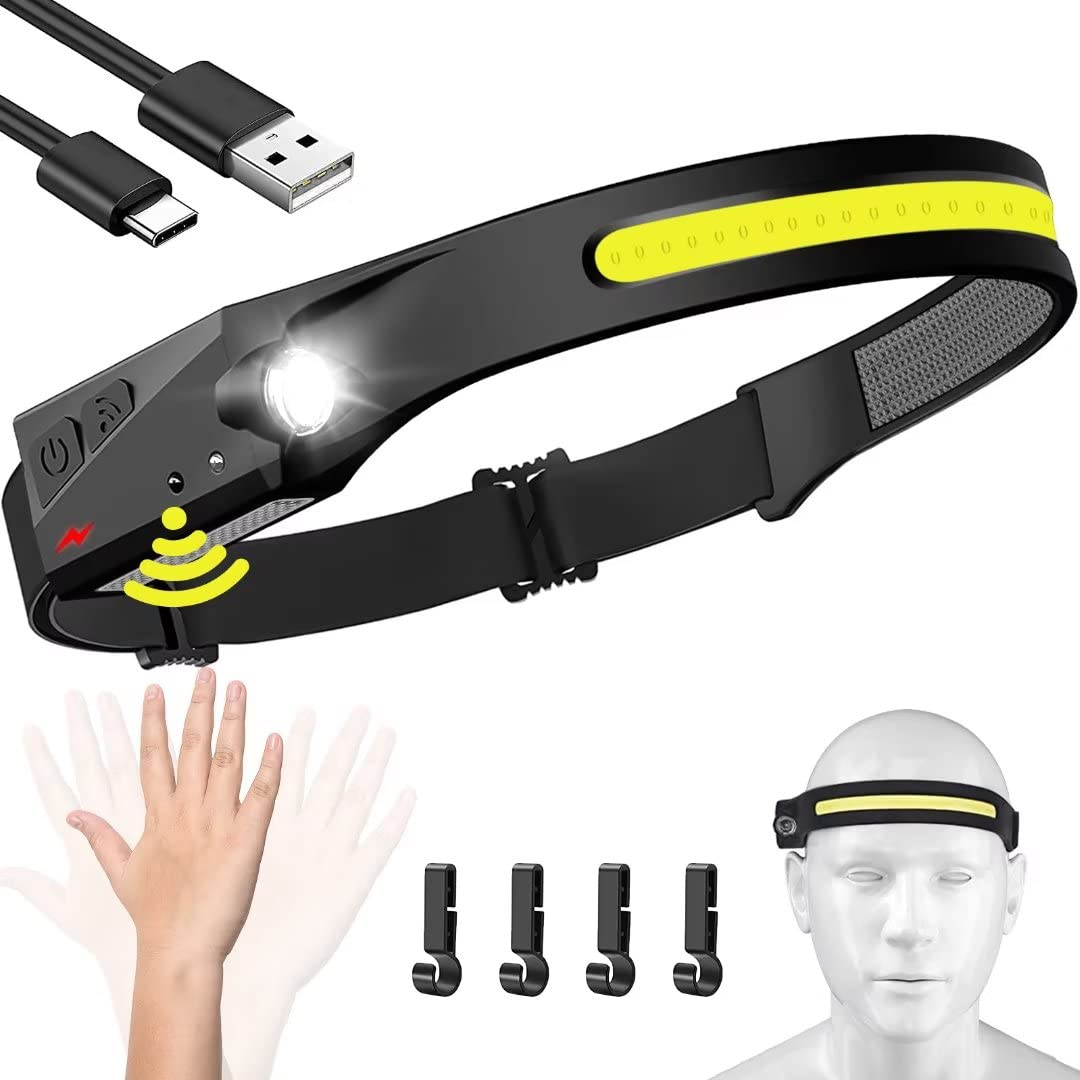 Headlamp Rechargeable, 230? Wide Beam Head Lamp Led With Motion Sensor For Adults - Camping Accessories Gear, Waterproof Head Li