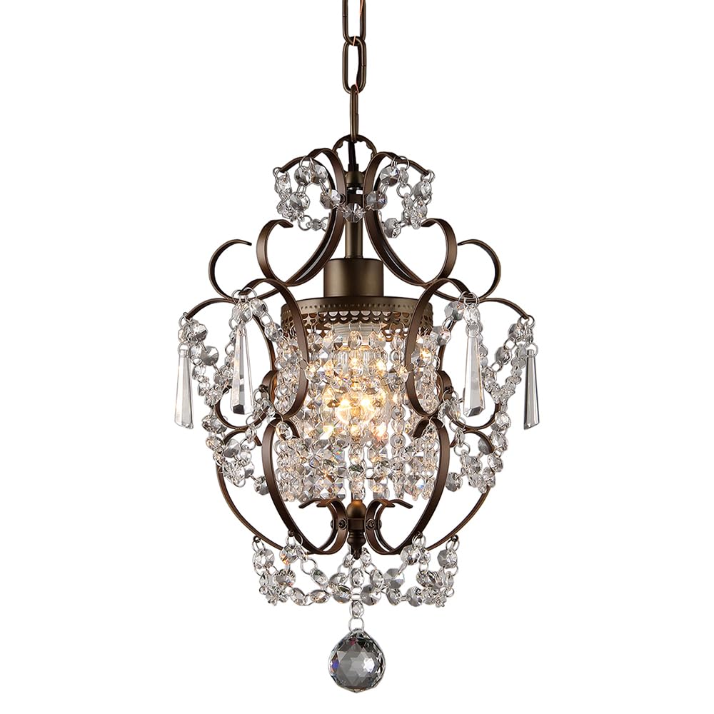 Whse of Tiffany RL4025BR Rosalie 1-Light Antique Bronze 11 inch Crystal Chandelier, 11&quot; L x 11&quot; W x 15&quot; H