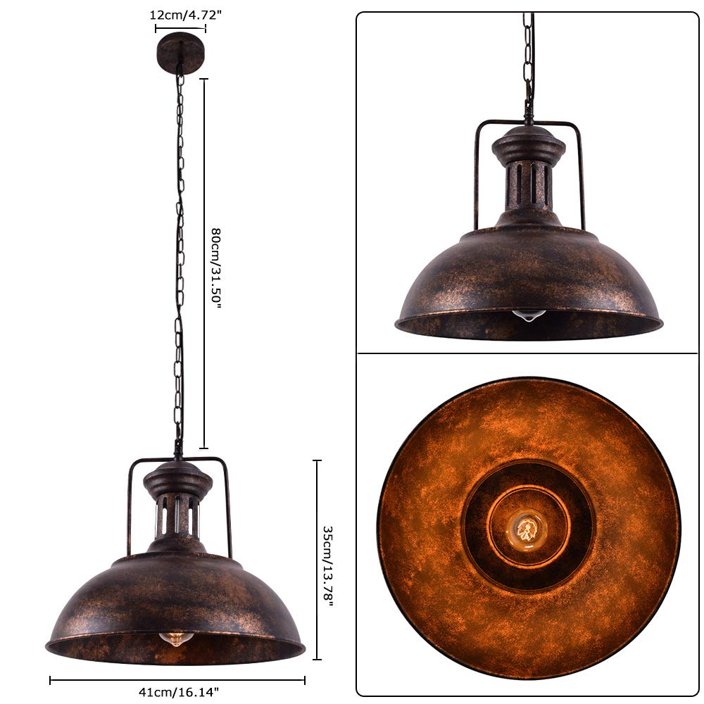 Lingkai 16.14" Farmhouse Pendant Light, Rustic Vintage Hanging Light Fixture Barn Dome Lampshade Ceiling Mount Lamp For Kitchen Island Dining Room