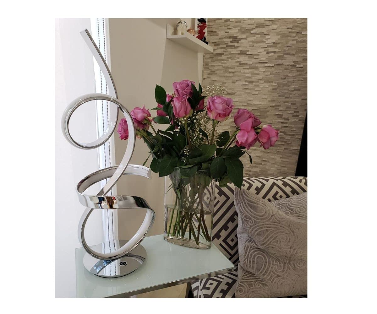 Finesse Decor Amsterdam Chrome Table Lamp - LED Strip, Touch Dimmer, Silver, Model TL-00-6096, Porcelain & Metal Construction