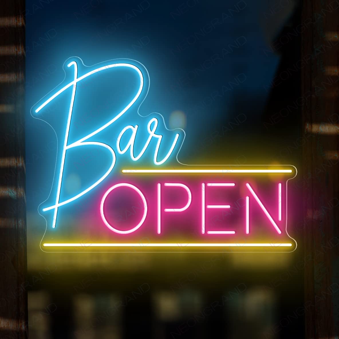 NEONGRAND Open Neon Sign - USB Bar Lights, 24x16 inches, Acrylic, Pink and Ice Blue, Model NN1220113004-24x16
