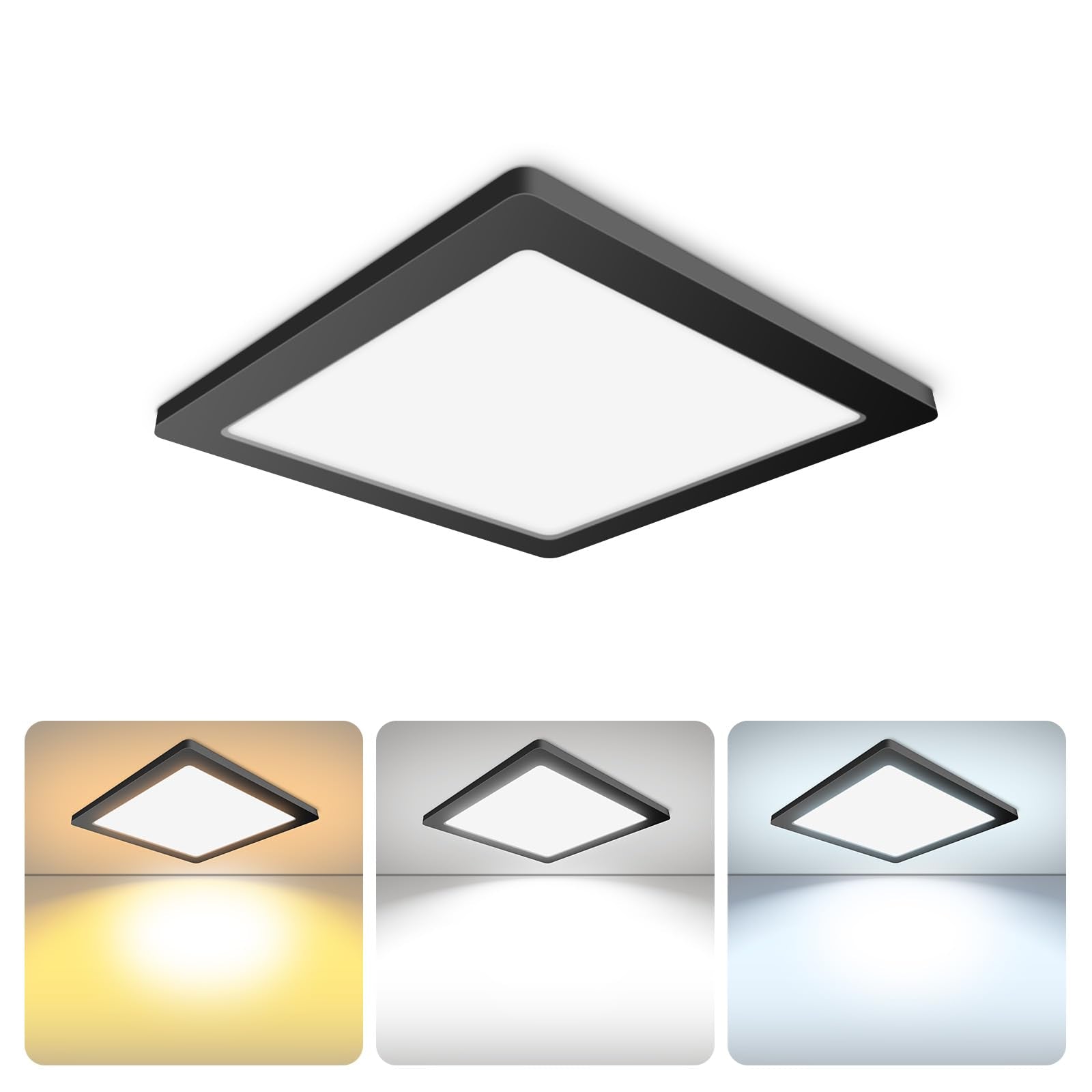 Mw 7 Inch Square Black Ceiling Light, 12W, 120V, 3000K/4000K/5000K, Dimmable Slim Led Ceiling Lights, Close To Ceiling Light Fix