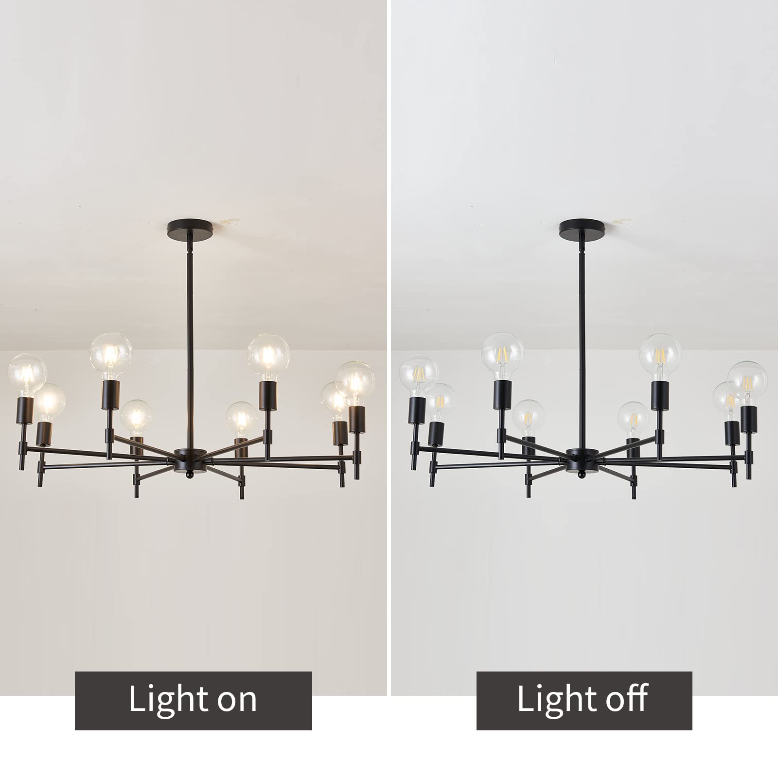 ASGYISA 8-Light Black Sputnik Chandelier, Industrial Flush Mount Ceiling Light, 34inch, Modern Design for Home, Kitchen, Dining Room