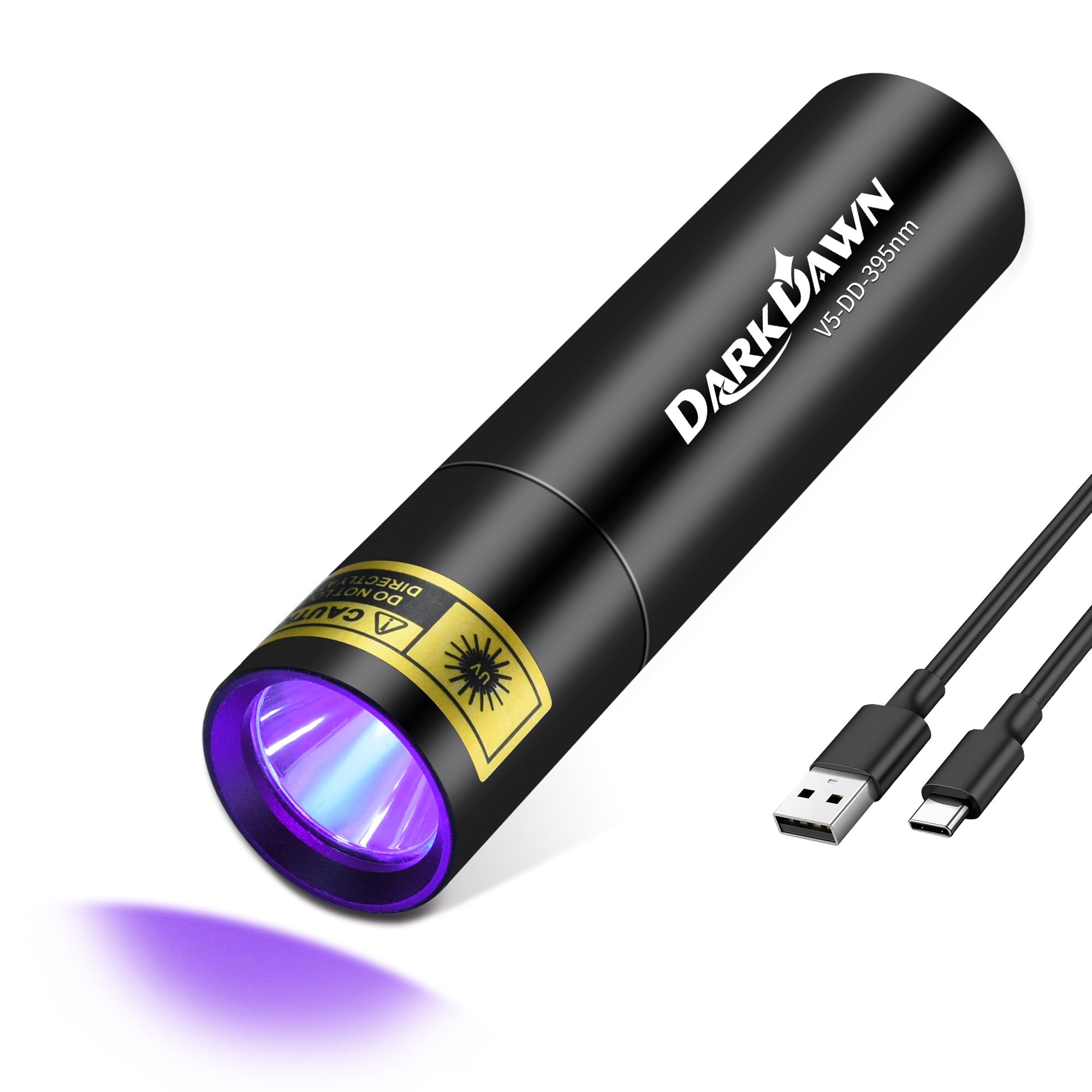 DARKDAWN UV Flashlight 395 NM, USB-C Rechargeable Flashlights LED Woods Lamp, Mini Powerful Handheld Portable Black Light, Detec