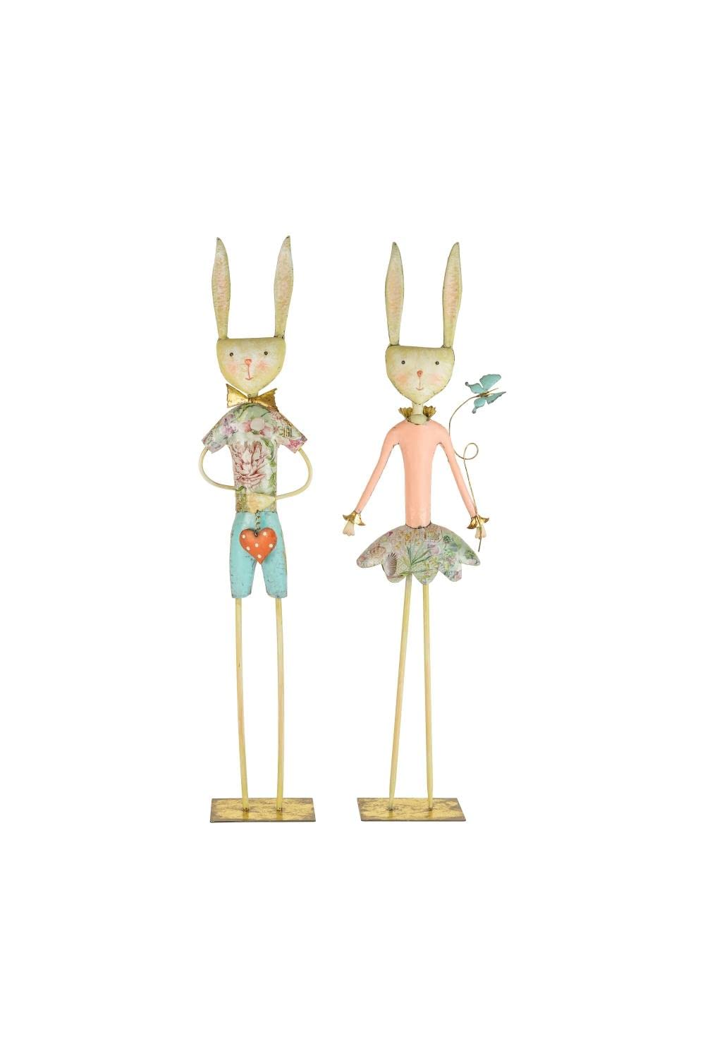KALALOU Set of Two Metal Long Leg Rabbits, 6.25 x 6.5 x 31, Painted, Model CHE1377, See Image