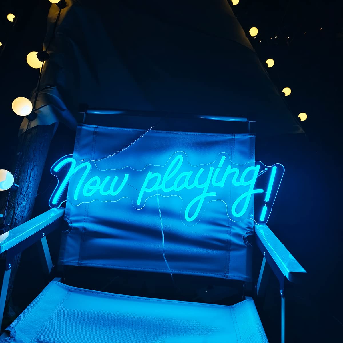 Voncitedn Now Playing Neon Sign, Acrylic LED Light, 22.8x8.3 Inch, Remote Control, Dimmable, Ice Blue