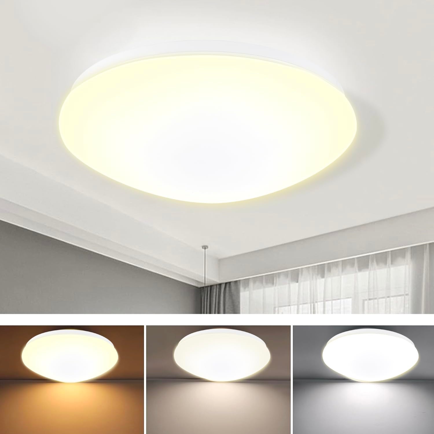 13 inch Flush Mount Ceiling Light, Dimmable LED Ceiling Fixture with 3 Color Temperatures (3000K/4000K/5000K), Ultra Thin Round 