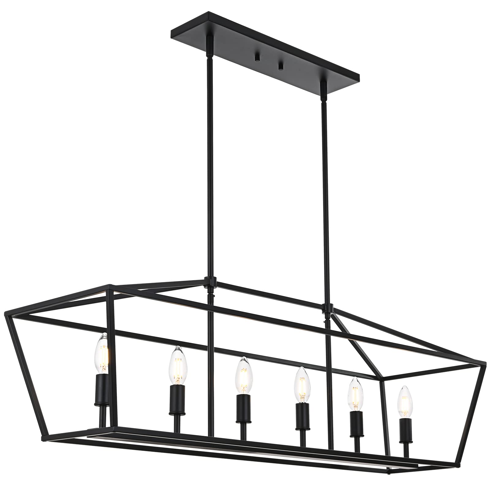 Winshen 6-Lights Kitchen Island Pendant Lighting In Black Finish  42-Inches Width Farmhouse Light Fixtures Ceiling Hanging For Dining Room Pool Table