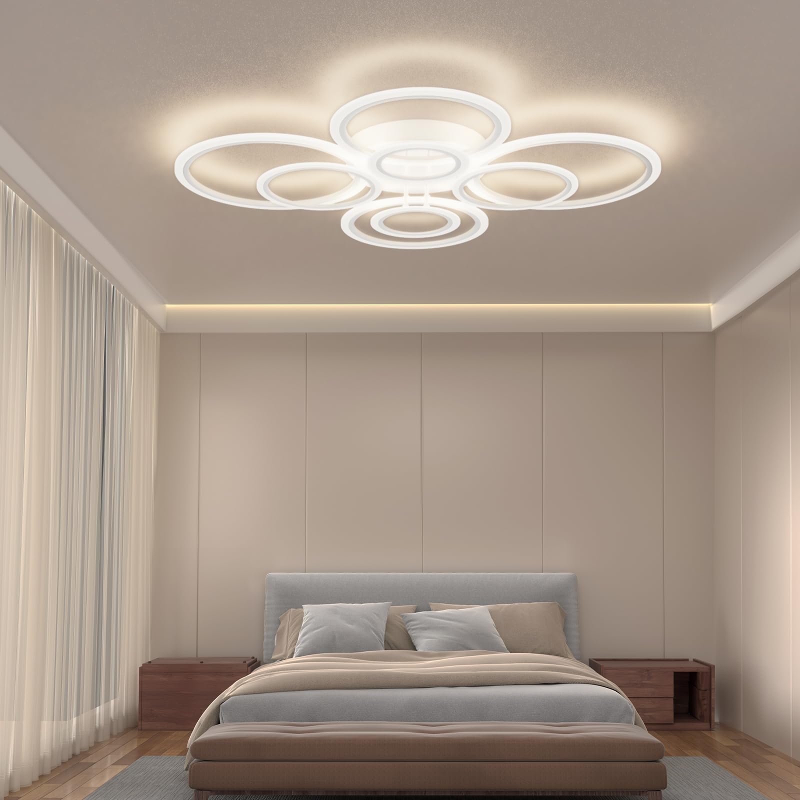 MARYRAIN Modern LED Ceiling Light, 23-Inch, Acrylic, 3348LM, Remote & APP Control, 8 Circles, Energy Saving, Model MR202492304