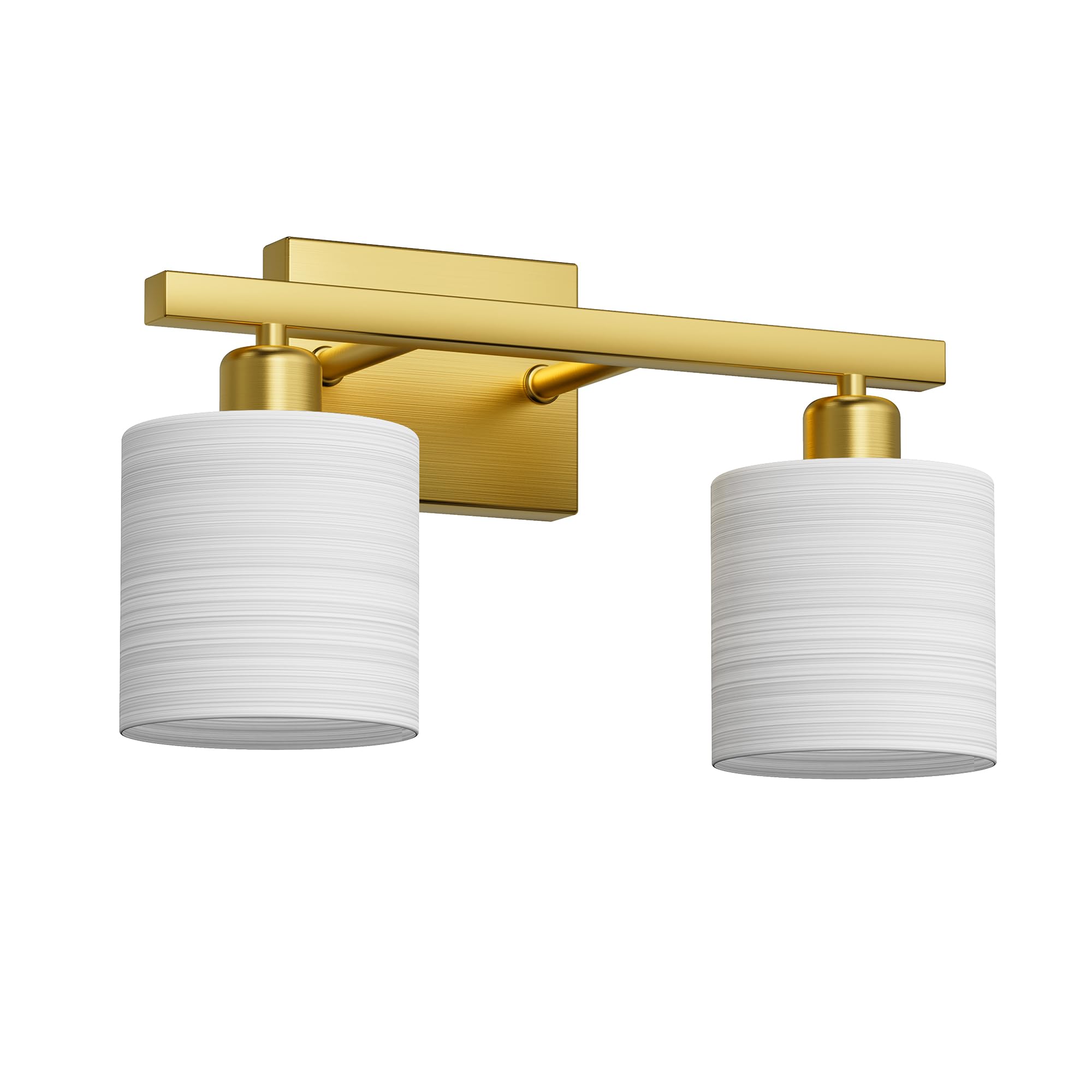 PARTPHONER Classic Vanity Light, 2-Light, Textured White Glass Shade, Brushed Gold, Model PAWL200AJ1