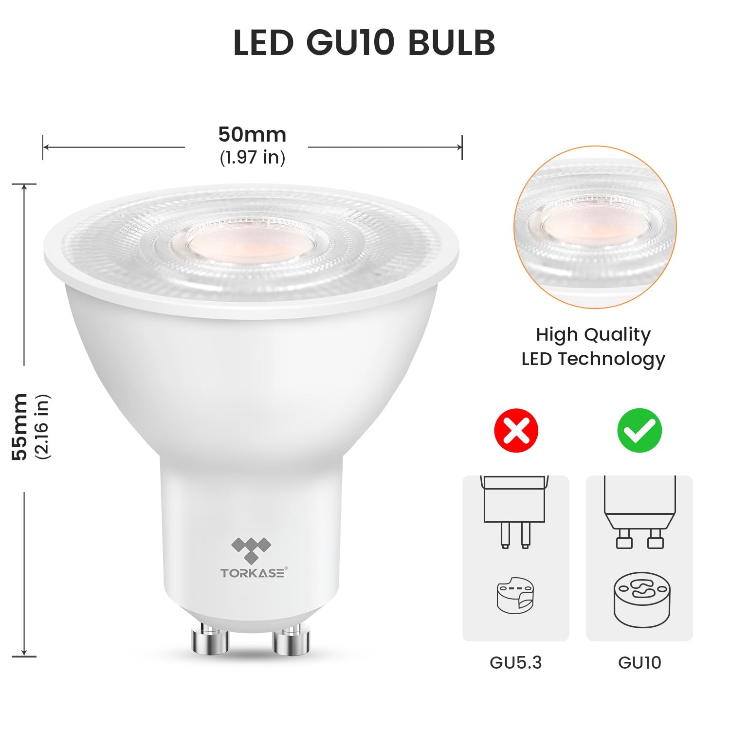 Gu10 Led Bulbs, Non-Dimmable, 5000K Daylight White, 5W (50W Equivalent), 120V 500Lm, Energy Saving, Ul Listed, Ideal For Track A
