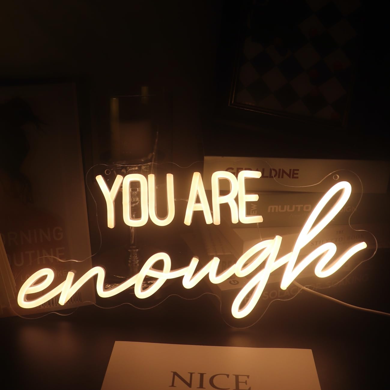 QiaoFei Neon Sign - inYou Are Enoughin USB Powered with Dimmer, 16.54x7.28 inches, Warm White, Model QFLGT240604010