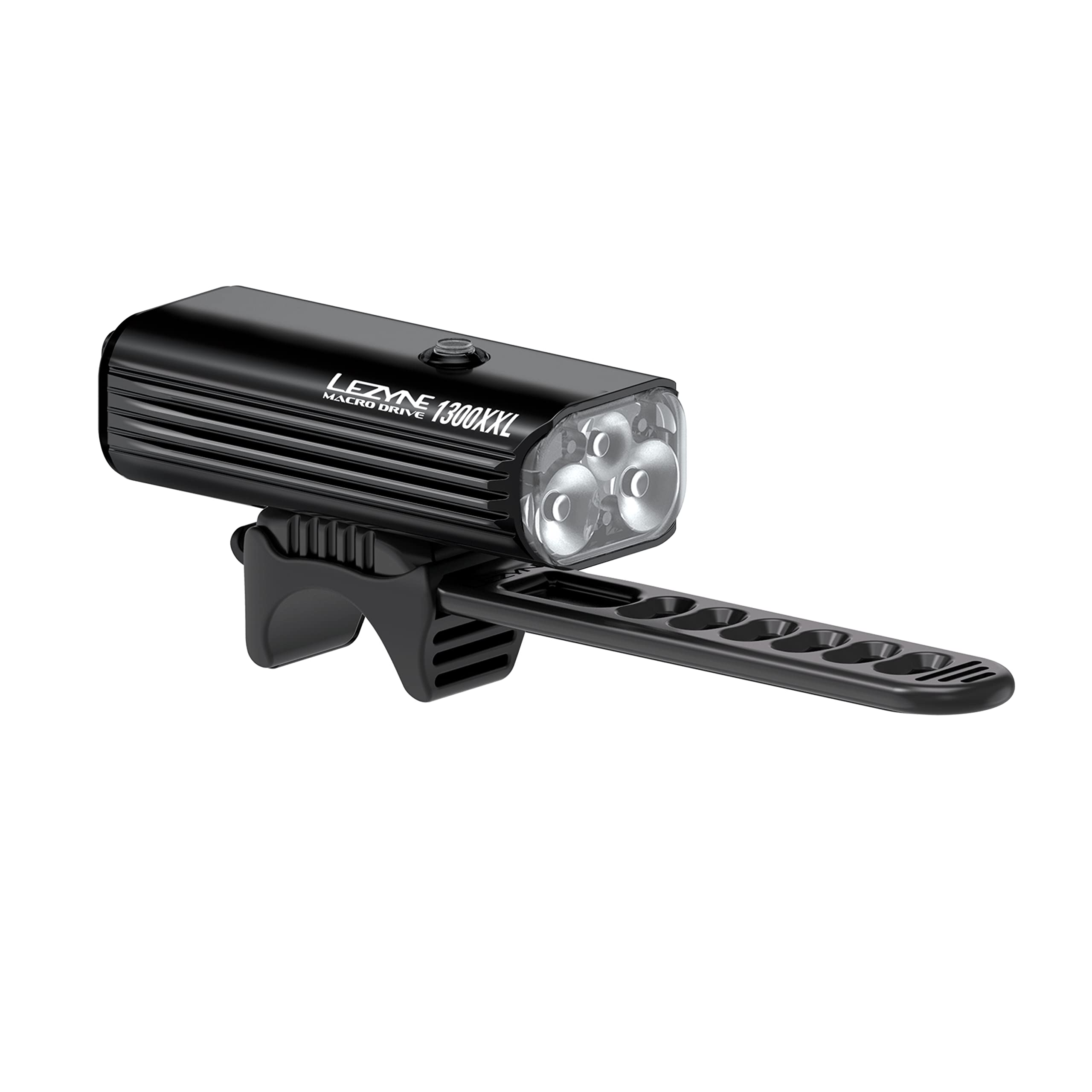 Lezyne Macro Drive 1300Xxl Bicycle Usb Rechargeable Ipx7 Waterproof 3 White Led Tri-Focus Optics Front Light W/ 4 Solid & 3 Flash Modes | Black Gloss, 1300 Lumens/Micro Usb