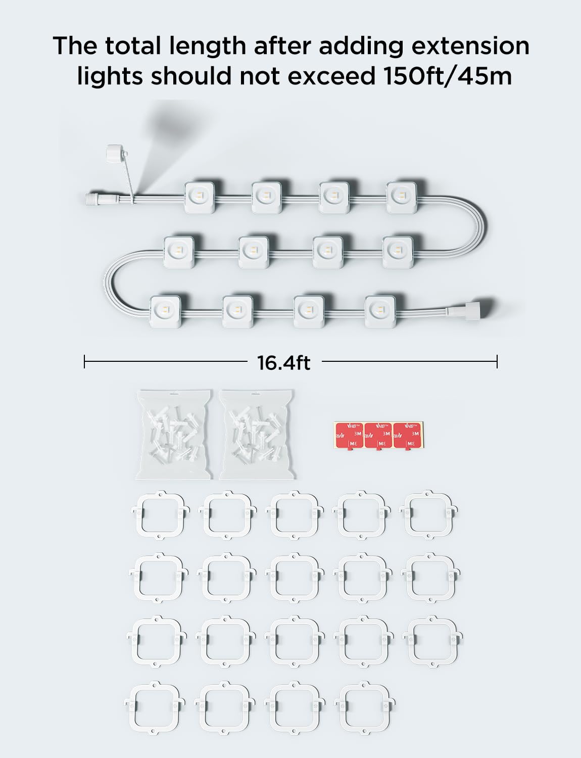 Govee 16.4Ft Lights With Clips And Vhb Glue Only For Rgbic Permanent Outdoor Lights 2, Applicable To H705D, H705E And H705F, Whi