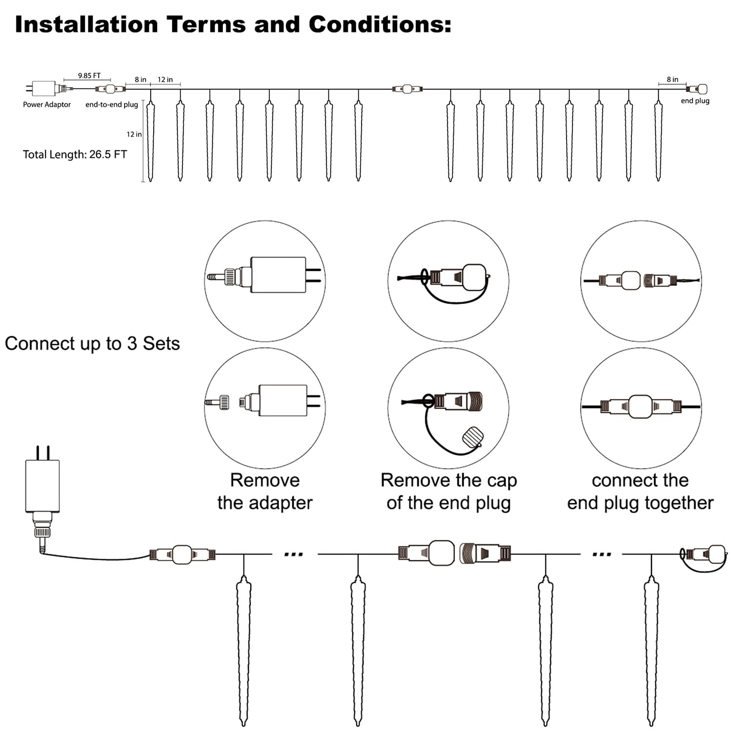 WATERGLIDE Icicles Meteor Shower Lights, 384 SMD LED, 12in Outdoor Christmas Lights, Blue, Model CH-7V-30CM-C