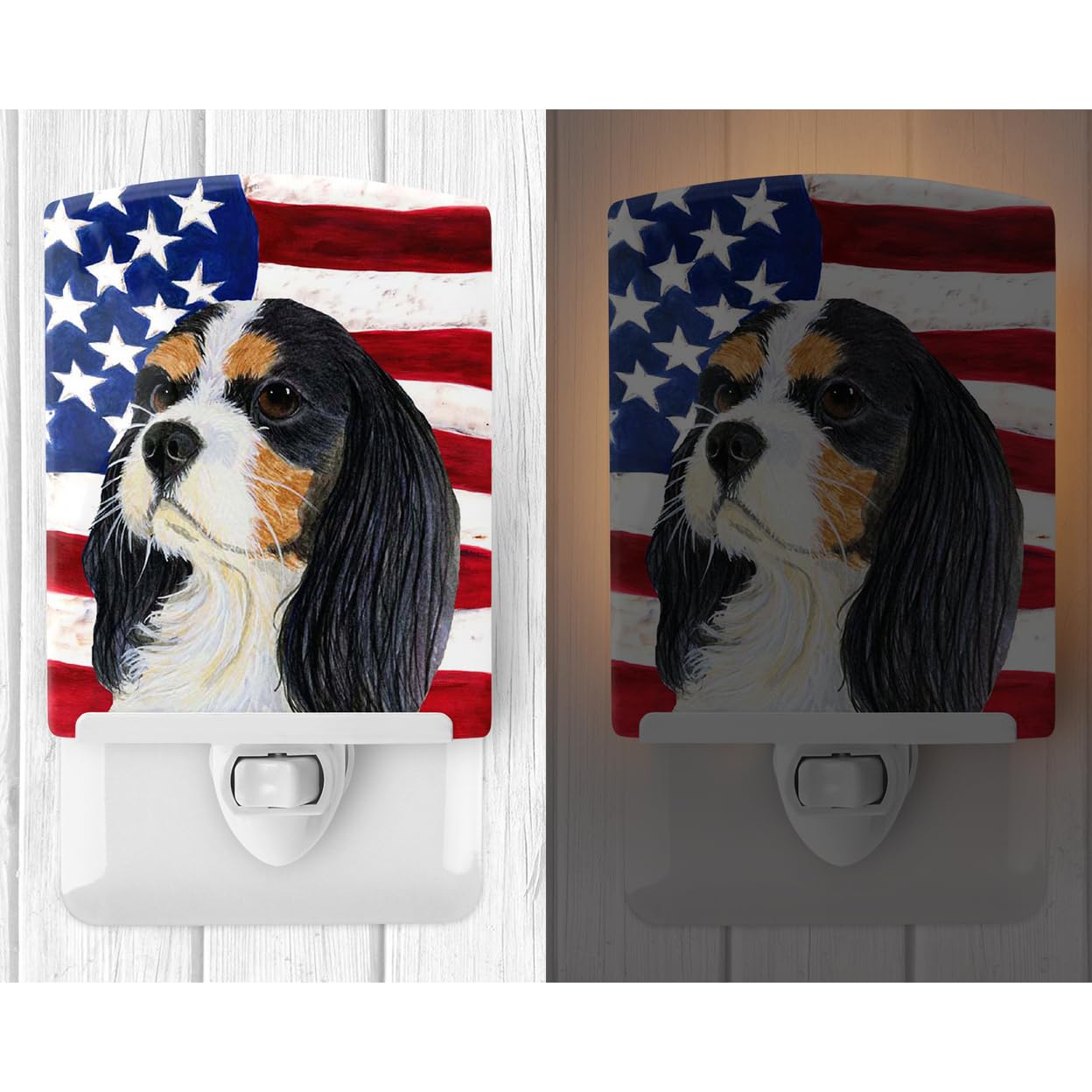 Carolines Treasures Ceramic Night Light, USA American Flag, Cavalier Spaniel, 6x4x3 inches, Model SS4248CNL, Multicolor