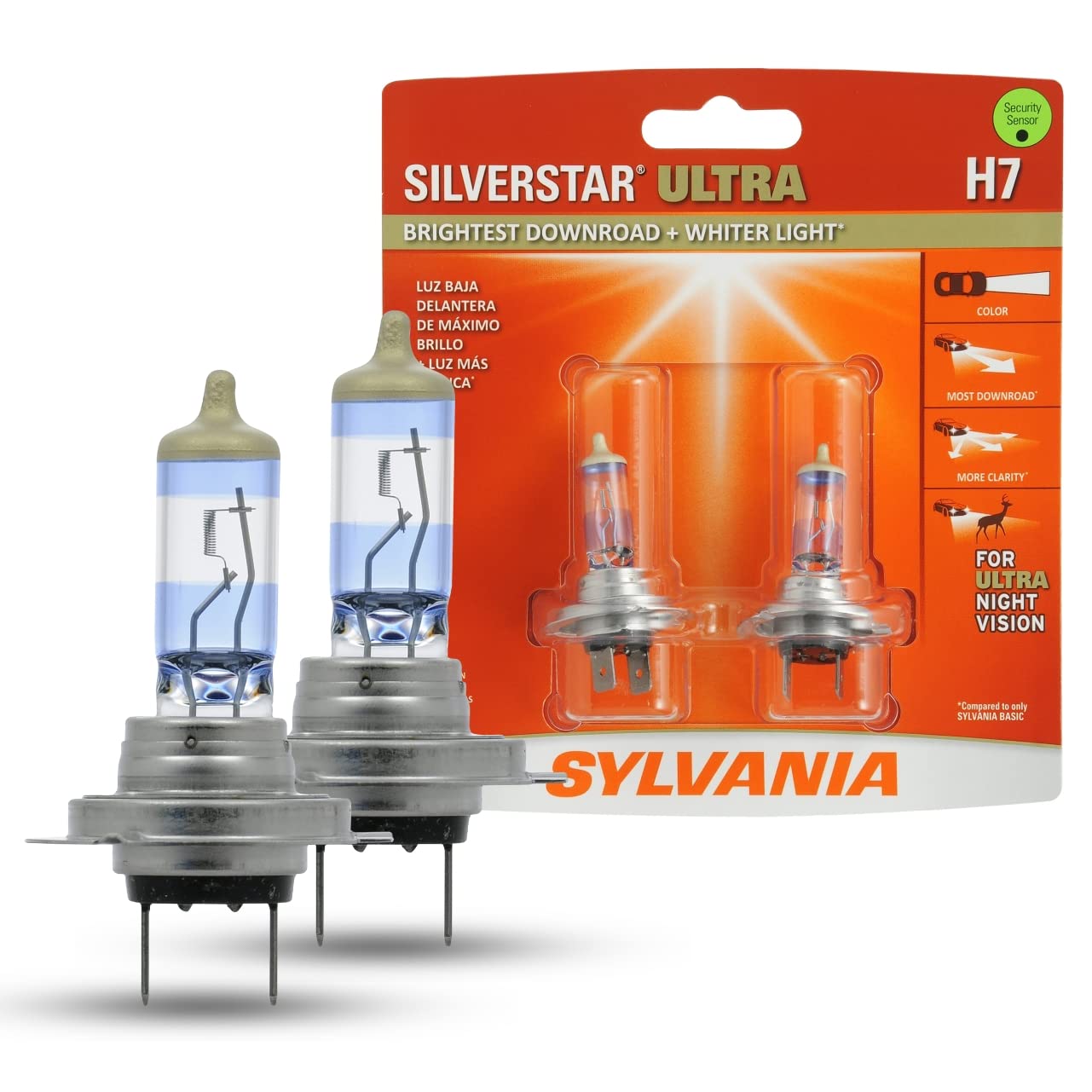 SYLVANIA H7 SilverStar Ultra Halogen Headlight Bulb - High Beam, Low Beam, Fog, 2 Bulbs, Tri-Band Technology, Bright White Light