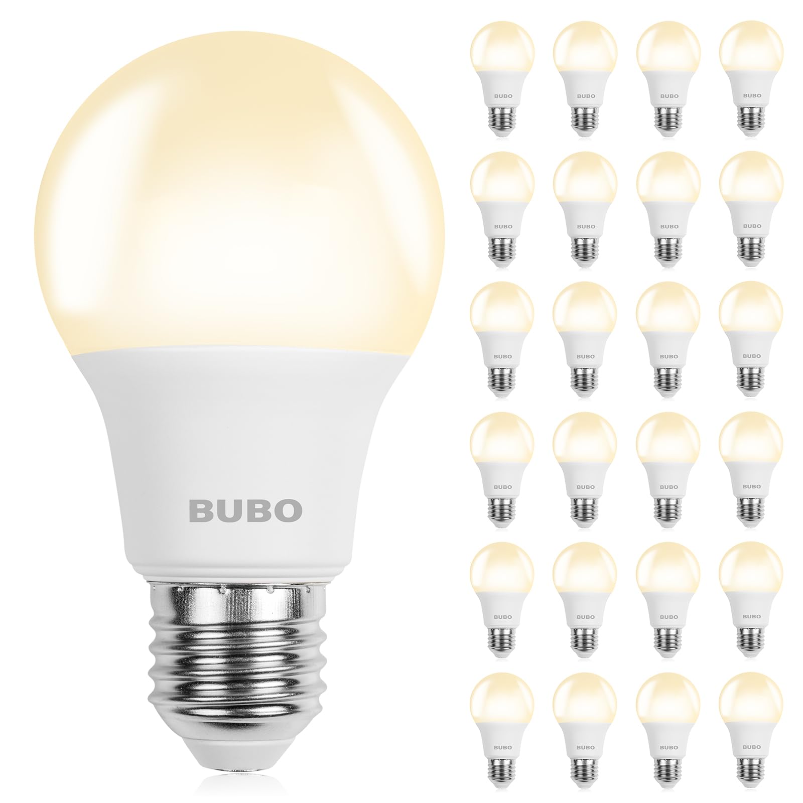 BUBO A19 LED Light Bulbs, 5W Warm White 3000K, 550 Lumens, E26 Base, 24 Pack