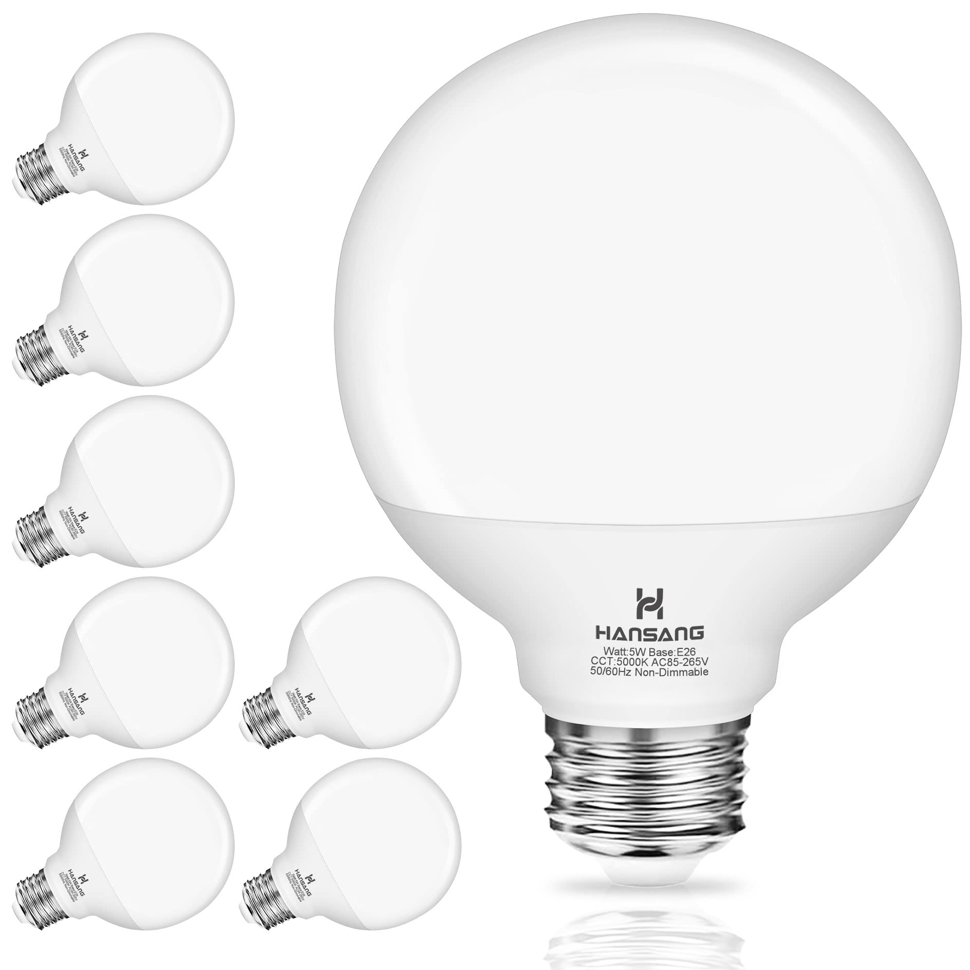 Hansang 8 Pack Globe Bathroom Light Bulbs, 5000K Daylight, 60 Watt Equivalent, E26 Base G25 Led Vanity Light Bulb, Round Light B