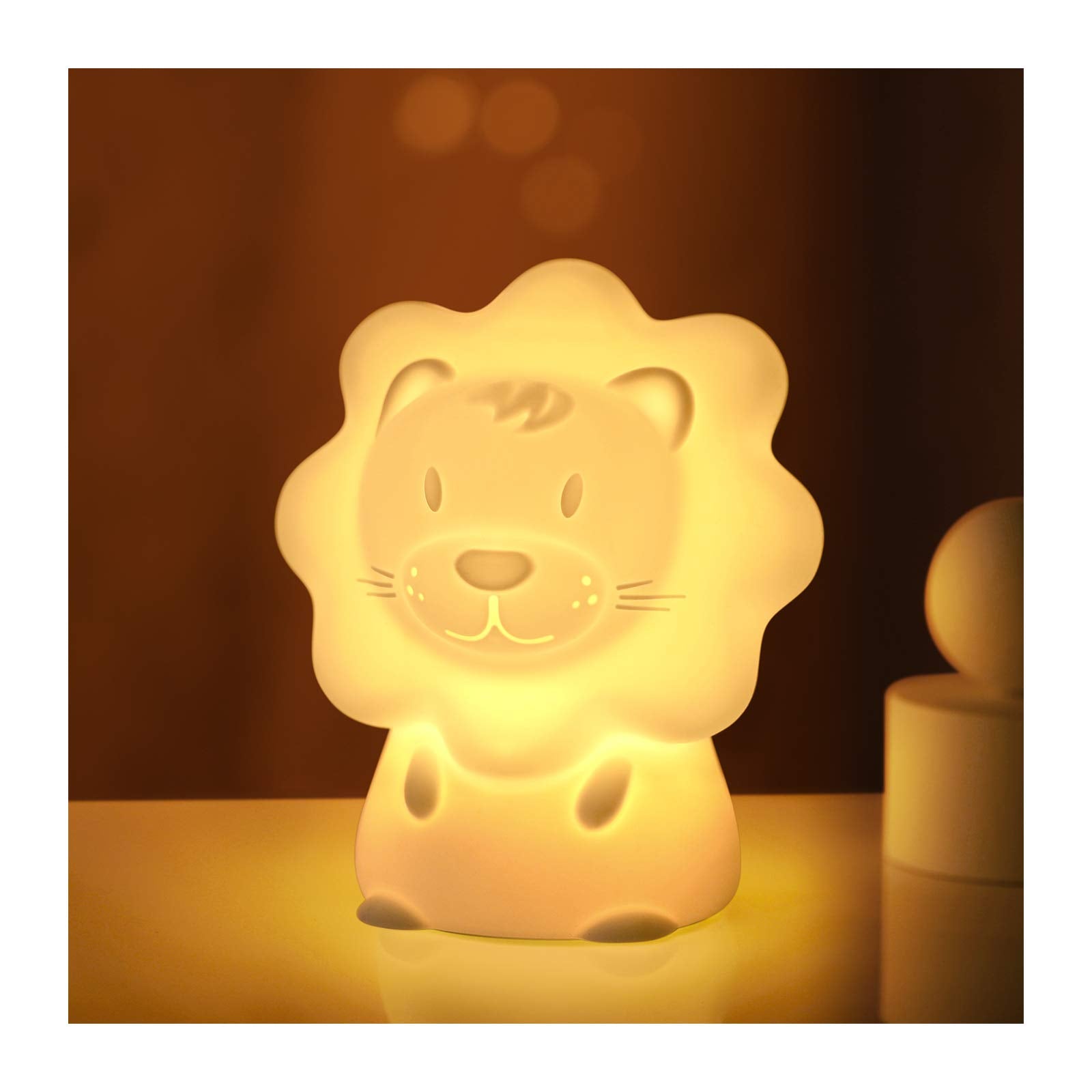 JADENS Cute Night Light for Kids - Paint Free Silicone Lion LED Nightlight, Nursery Lamp with Timer, for Toddler, Baby, Girls, B