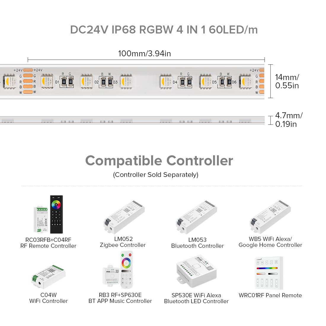 Btf-Lighting Ip68 Waterproof Outdoor Rgbw Led Strip 5050Smd Rgb+Cool White(6000K-7000K)4 Color In 1 Dc24V 5M 16.4Ft 60Led/M Mult