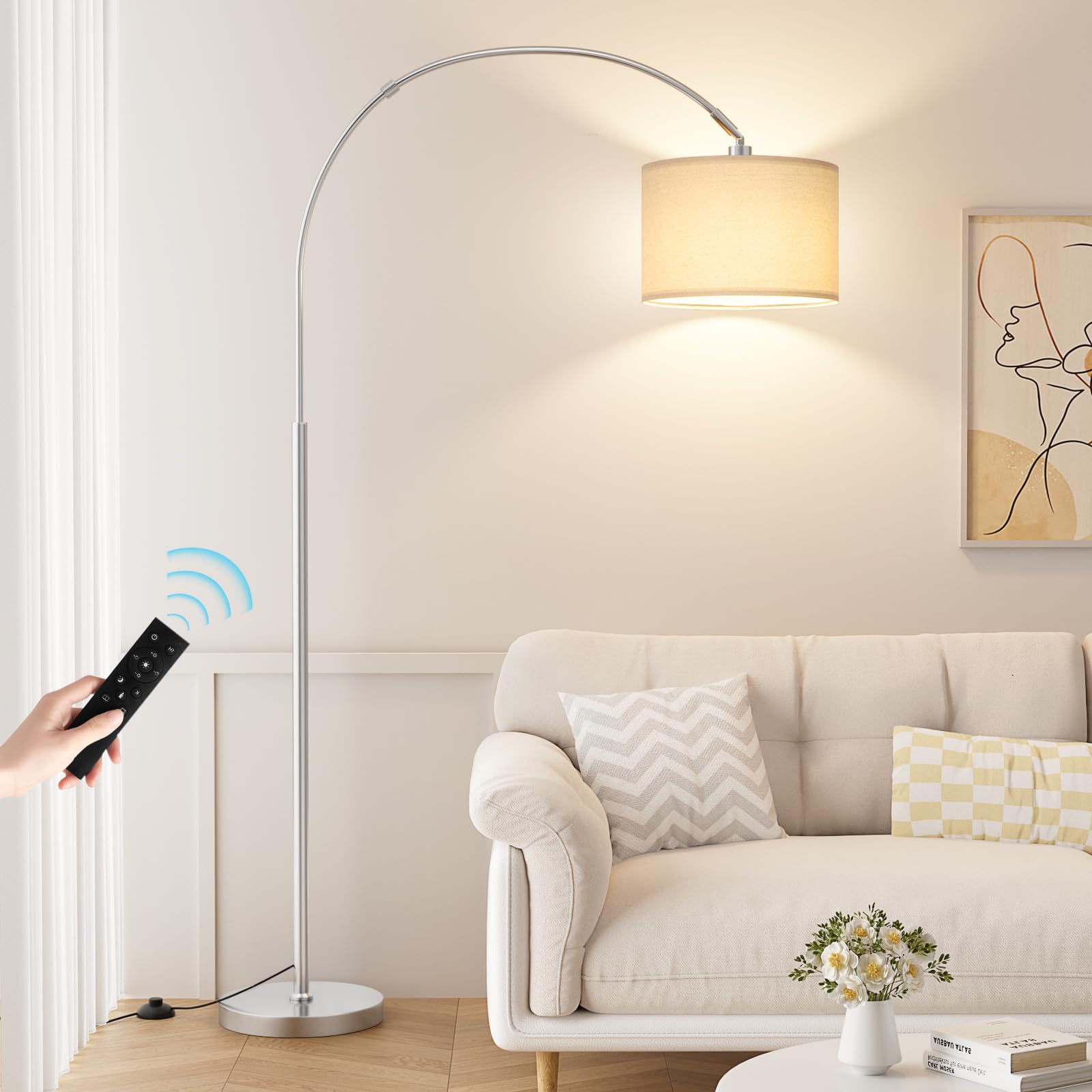 Ambimall 70 Dimmable Arc Floor Lamp with Remote, Color Temperatures and Brightness Adjustable, Arched Floor Lamp with Rotating H